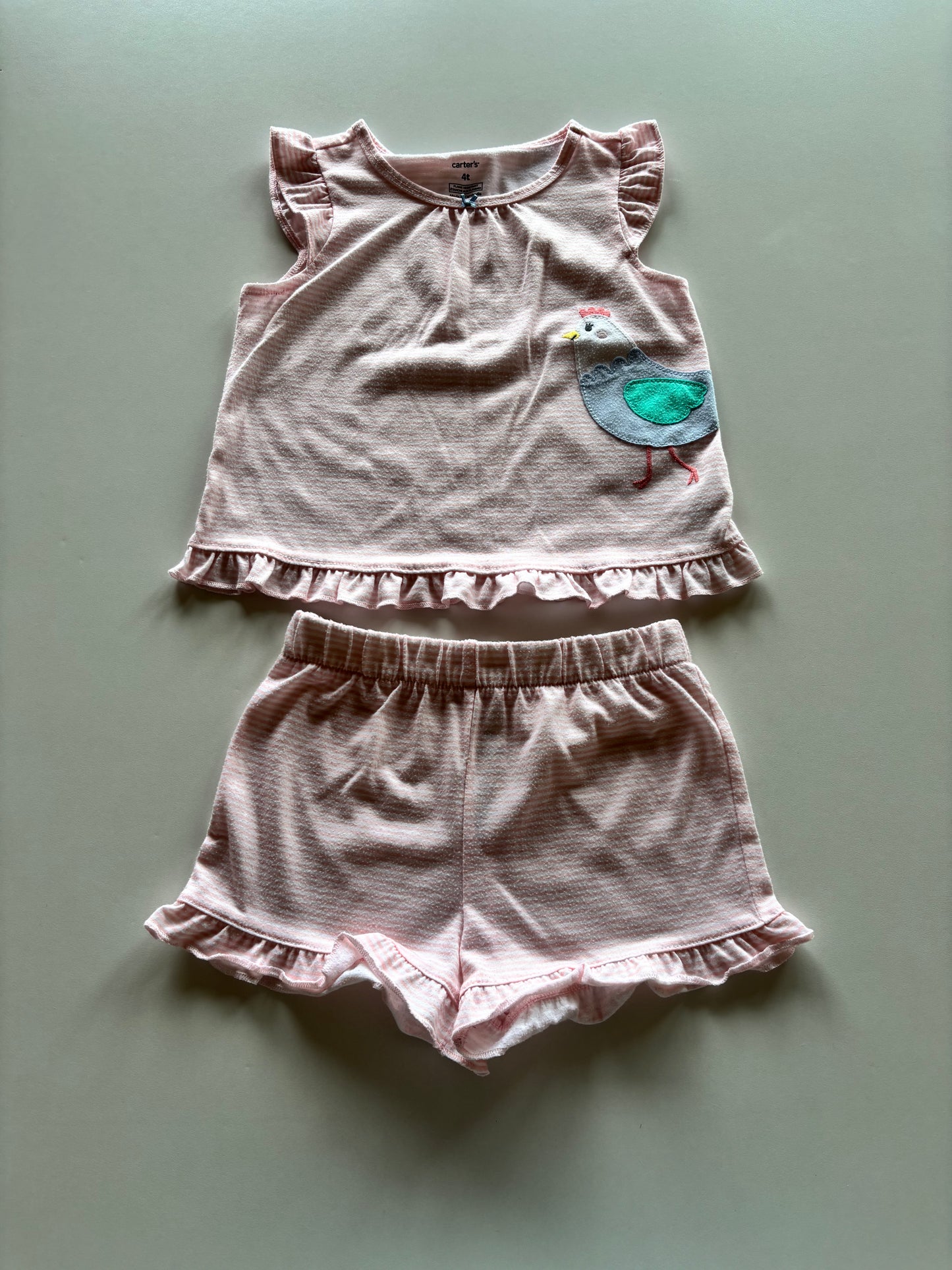 2pc Pink Striped Chicken Pajamas