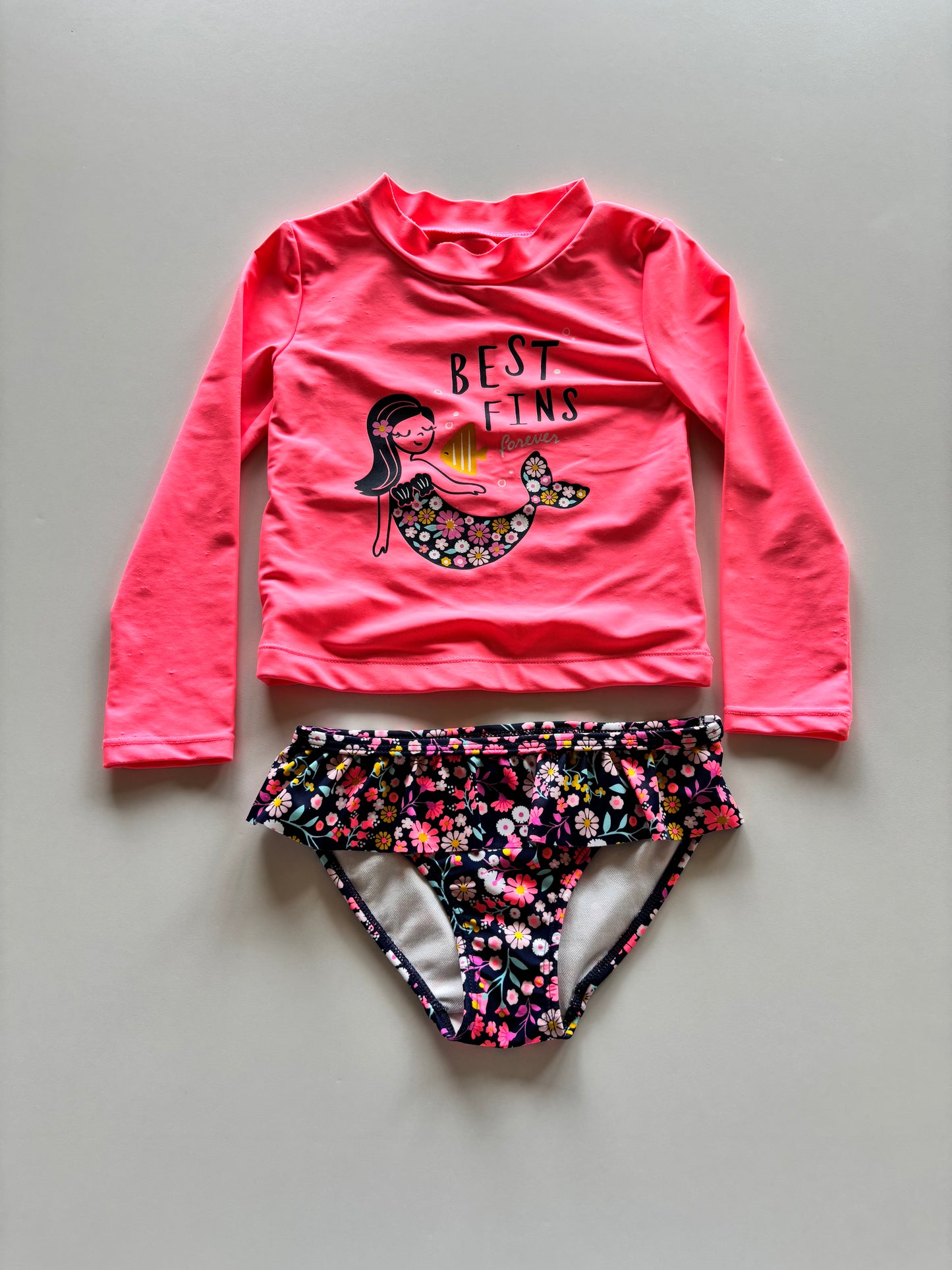 Neon pink & Floral Best Fins Swim Set