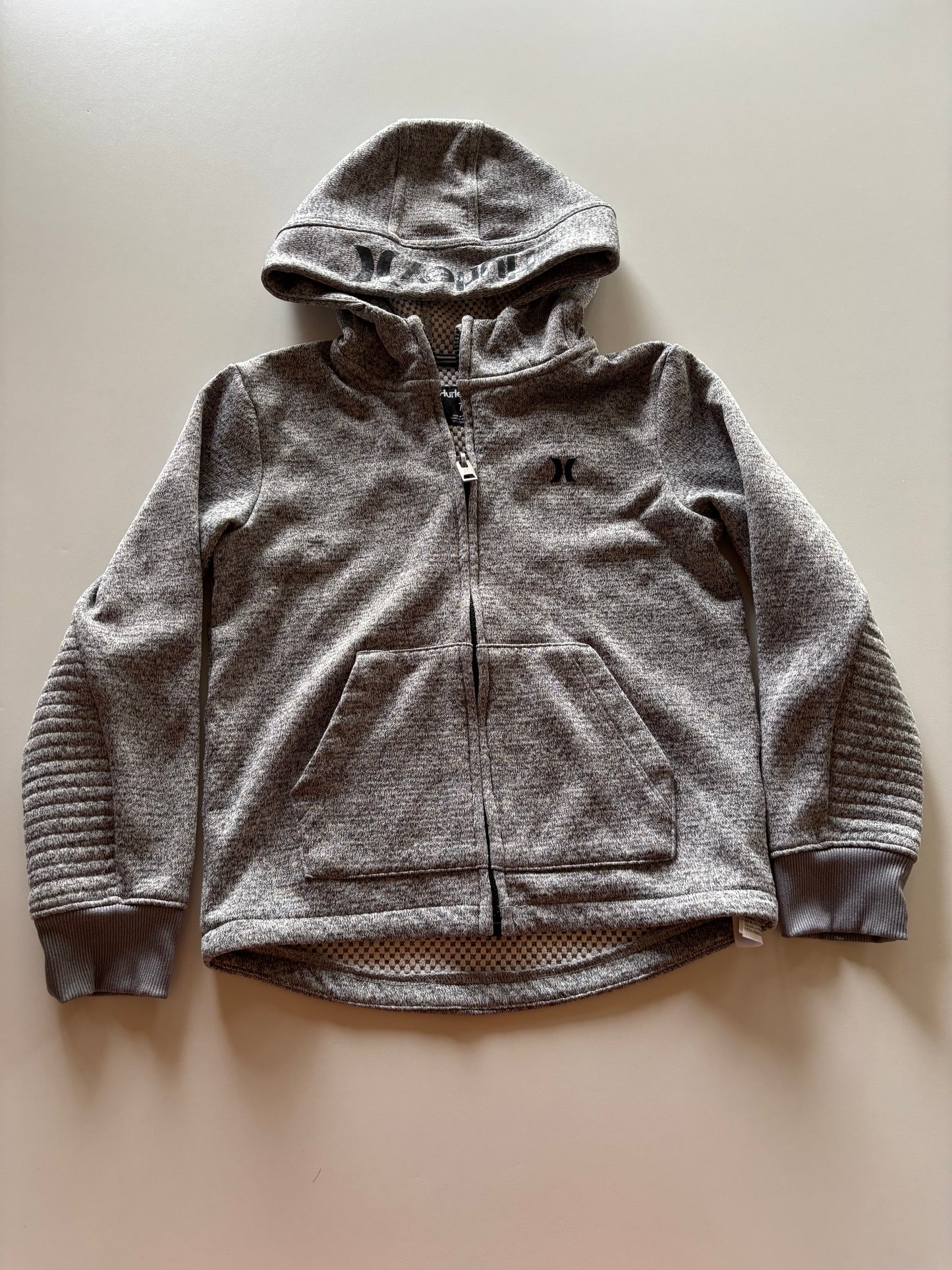 Textured Grey Melange Zip Up Hoodie