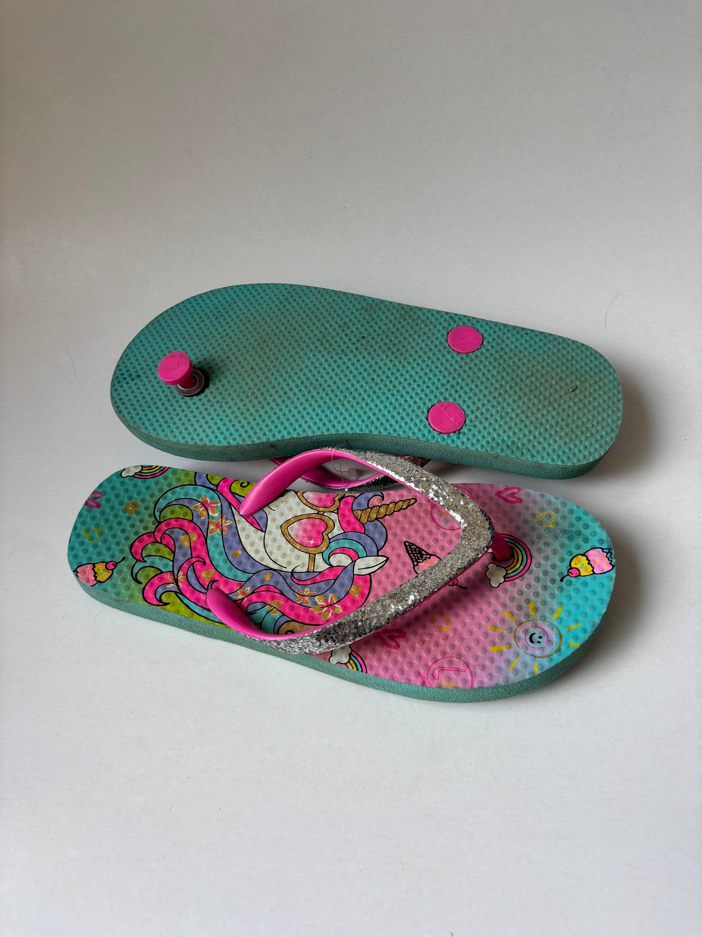 Glittery Silver Unicorn Flip FLops