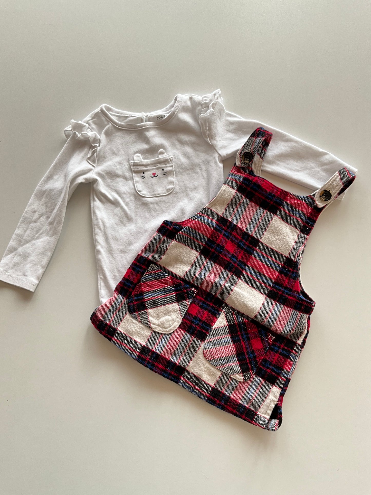 2pc Bunny Onesie & Plaid Overall Skirt