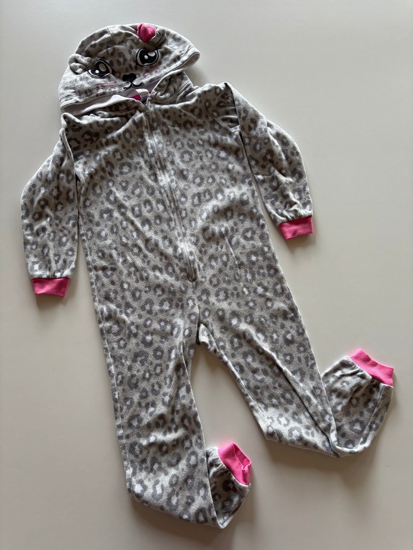 Fleece Grey Leopard Kitten Romper