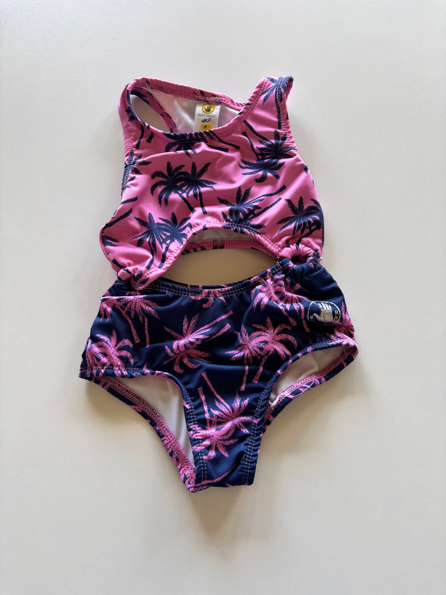 Pink & Navy Palm Tree Cut Out Swim Suit
