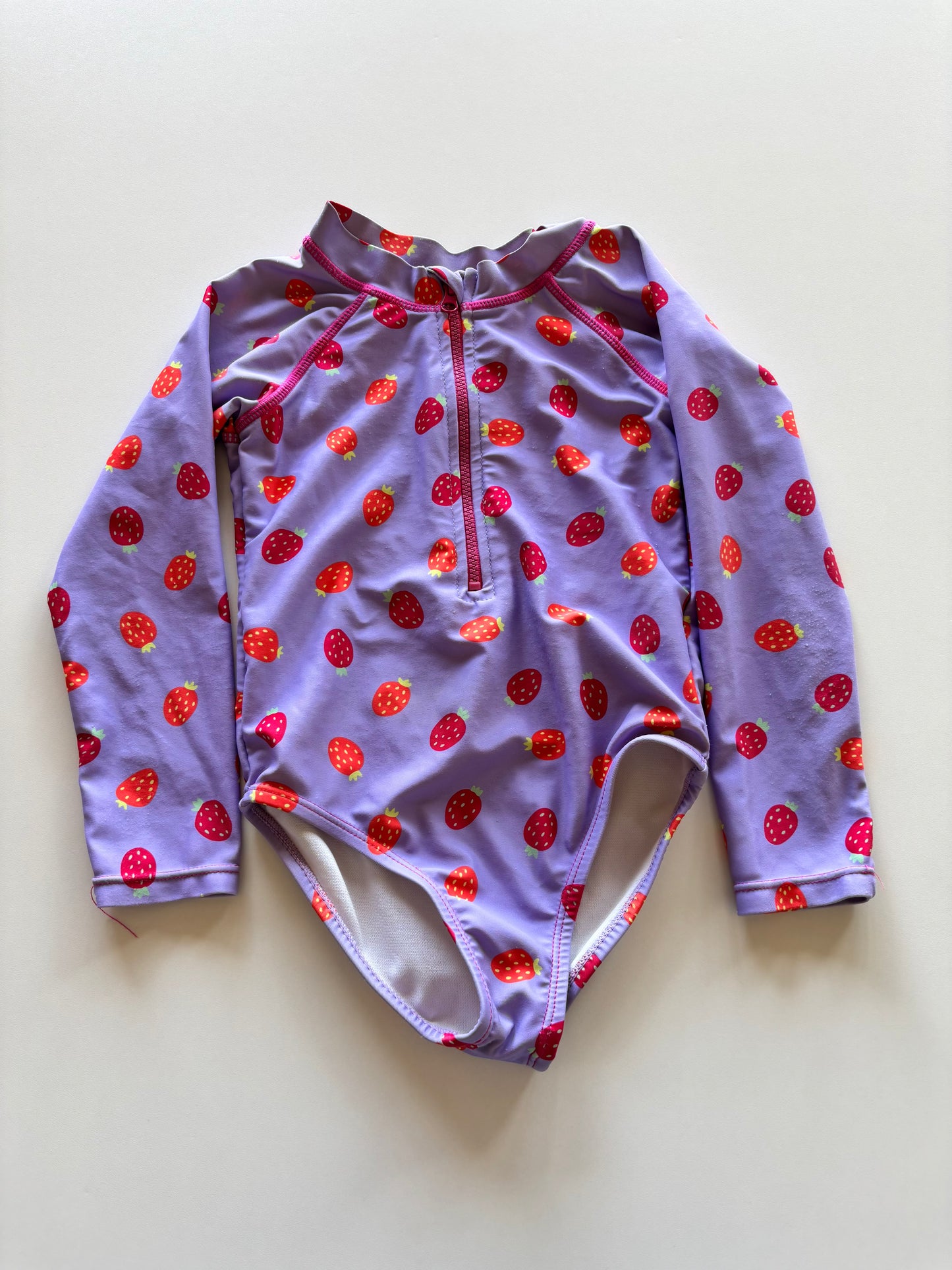 Purple Strawberry Long Sleeve Swim Suit