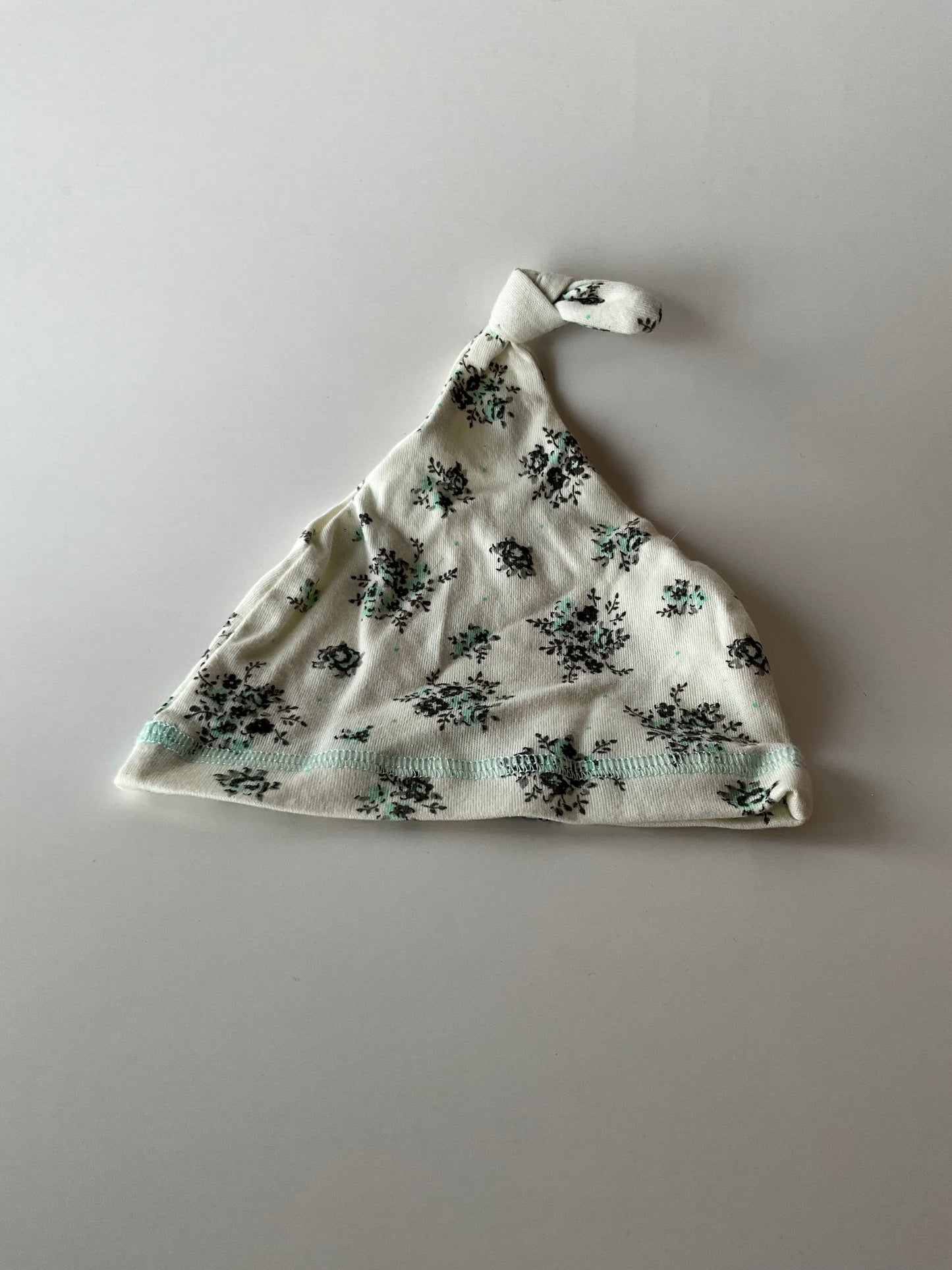 Grey & Mint Floral Knot Beanie