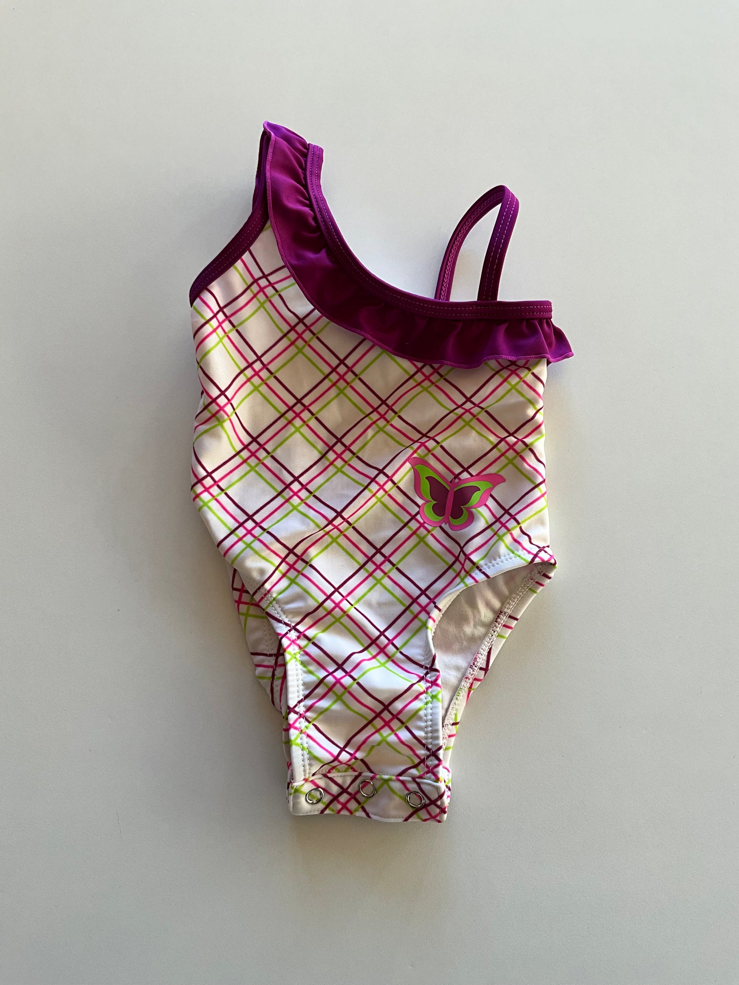 White & Purple Plaid Bathing Suit