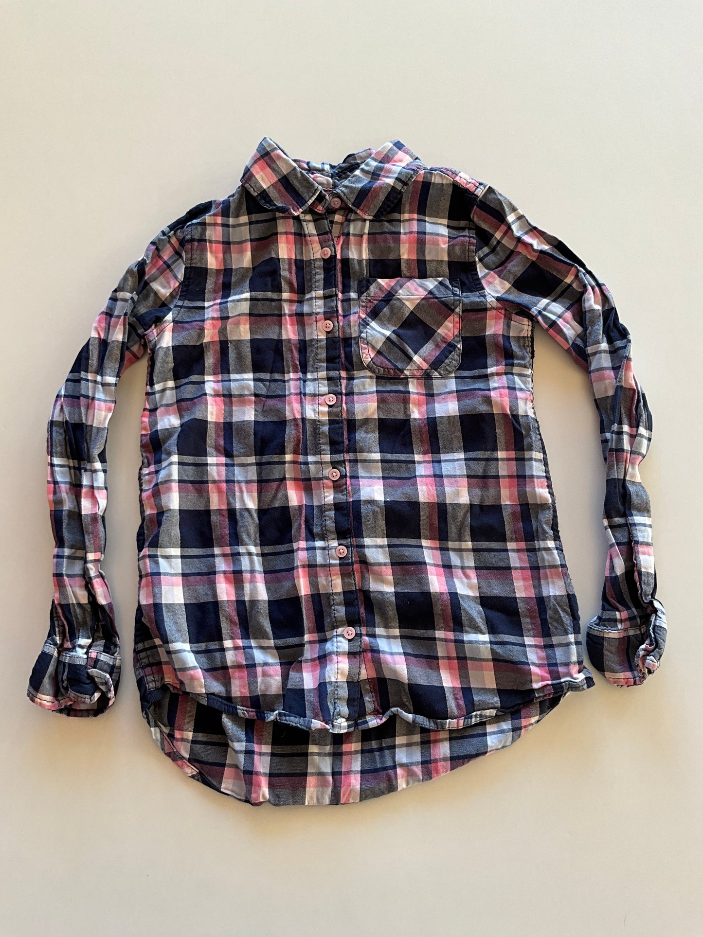 Pink & Blue Plaid Button Up