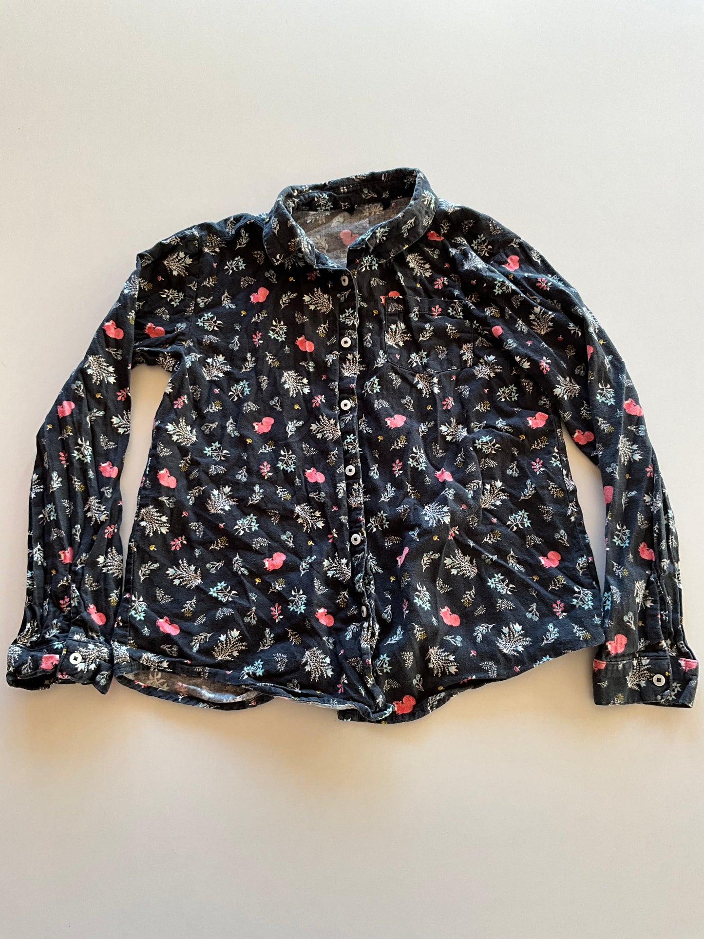 Squirrel & Floral Flannel Button Up