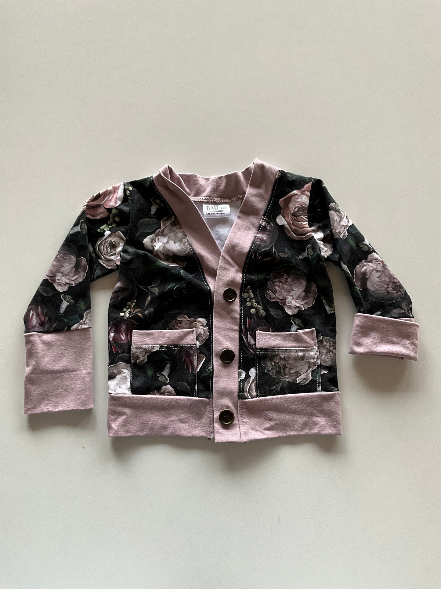 Black & Mauve Rose Grow With Me Cardigan