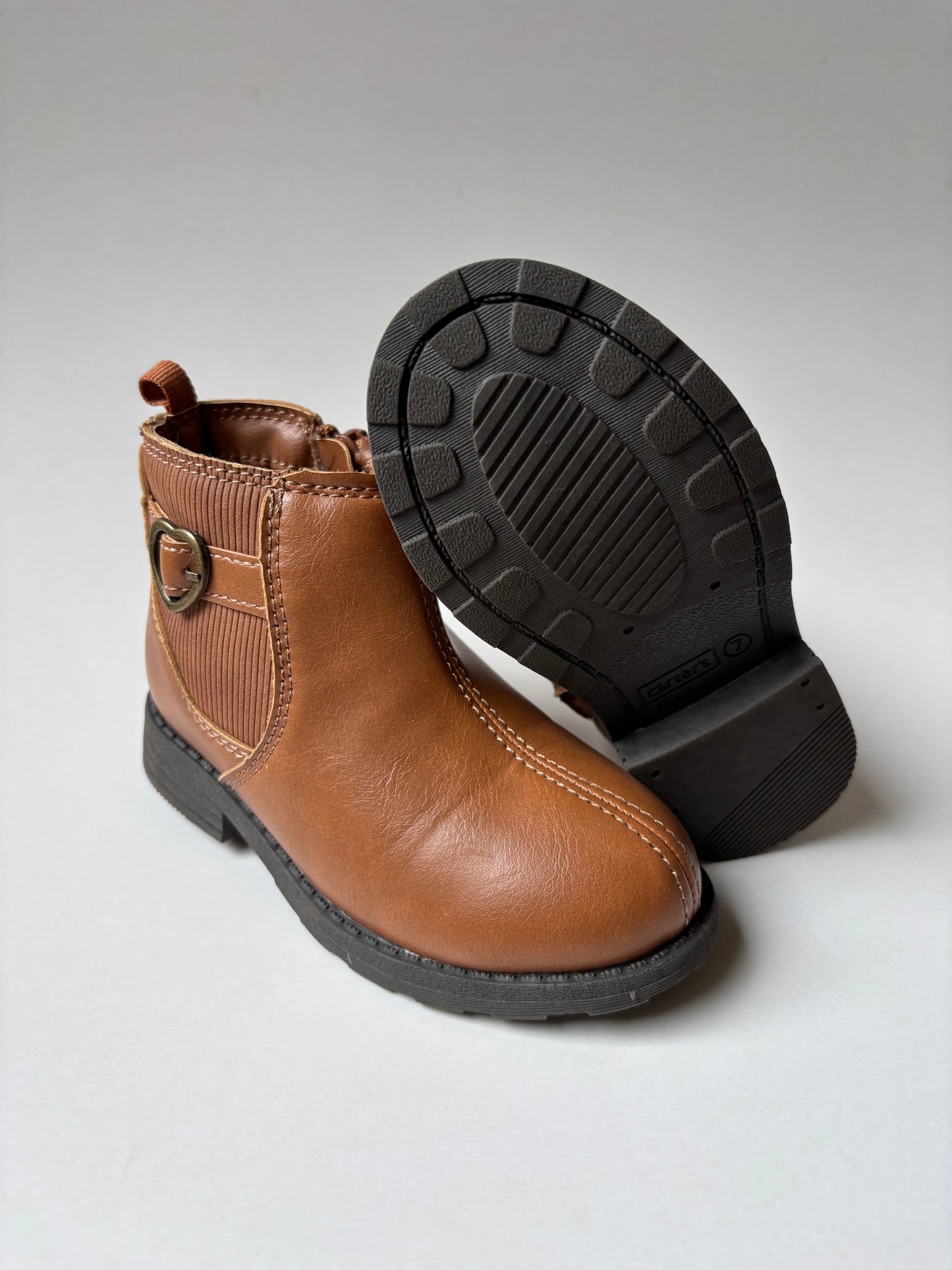 Brown Heart Buckle Booties