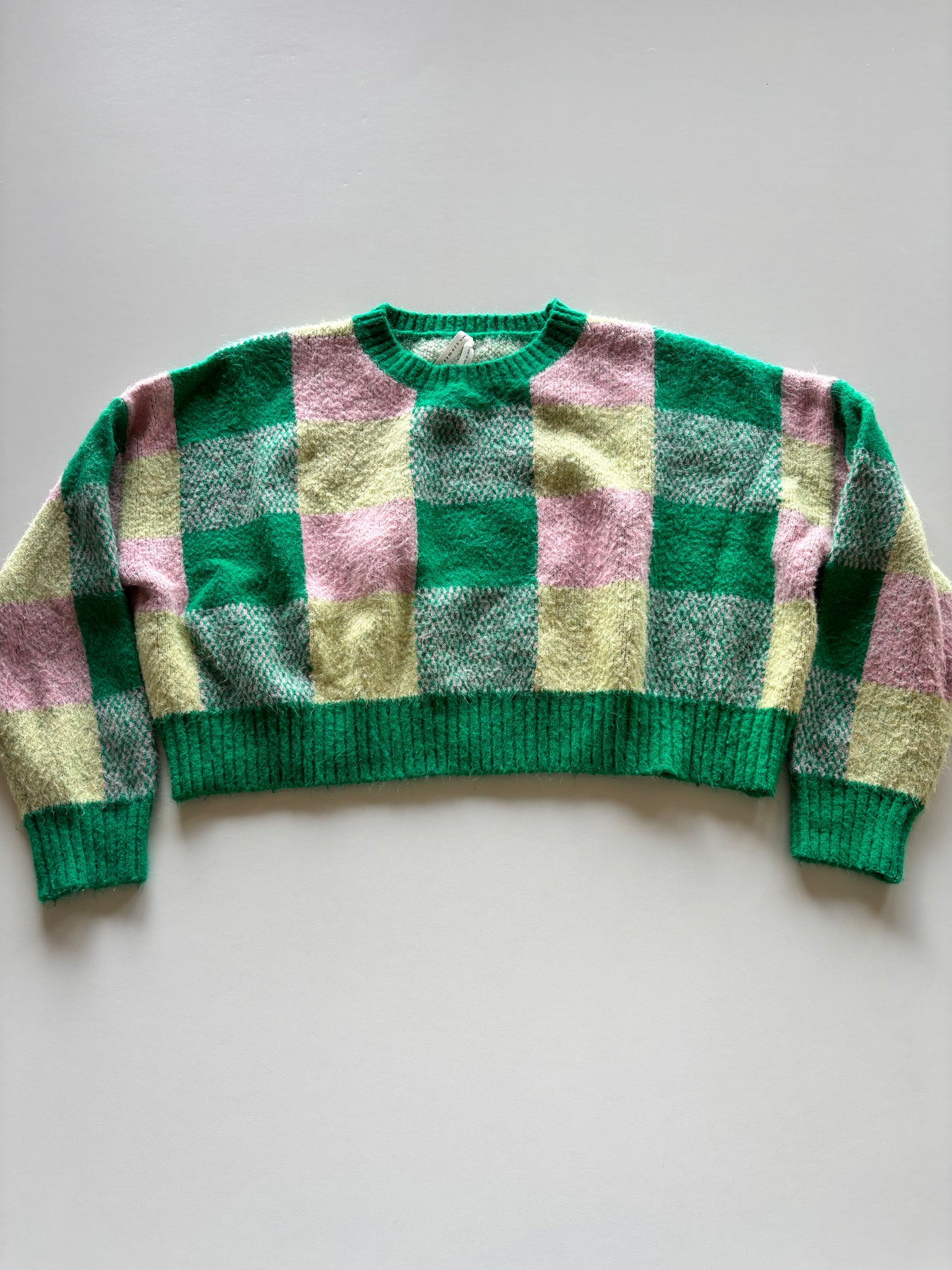 Green Plaid Cropped Sweater