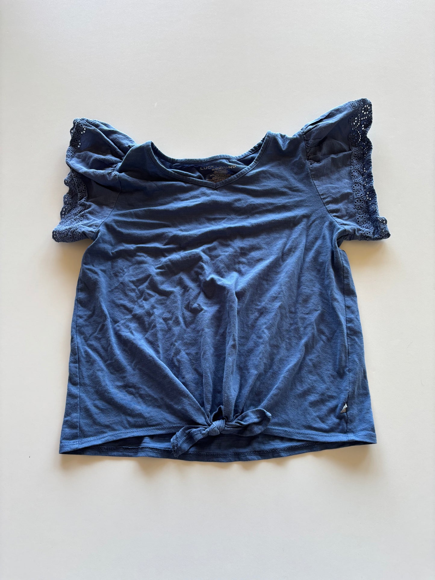 Blue Eyelet Flutter Sleeve Tee