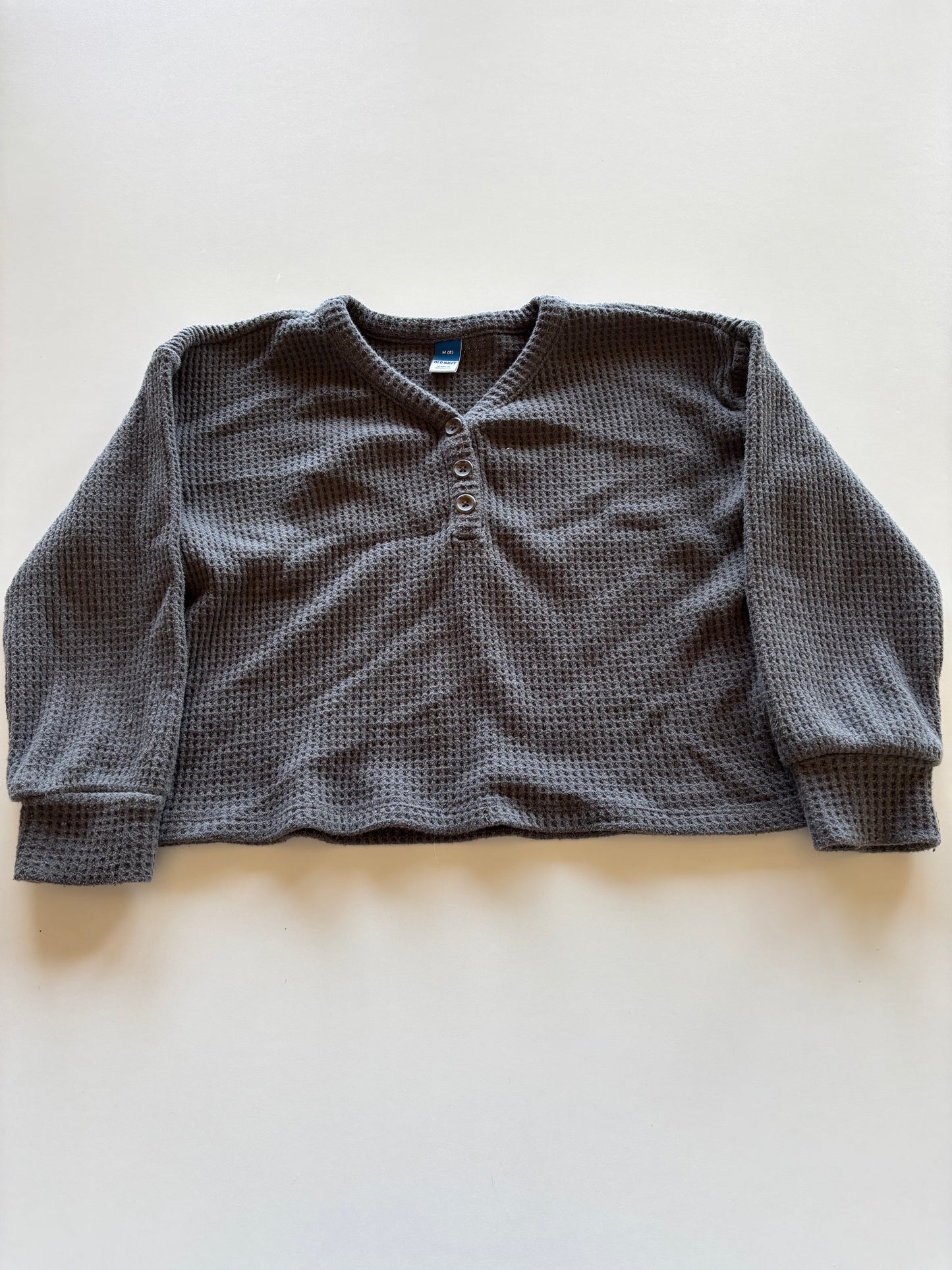 Cropped Grey Waffle Henley Shirt