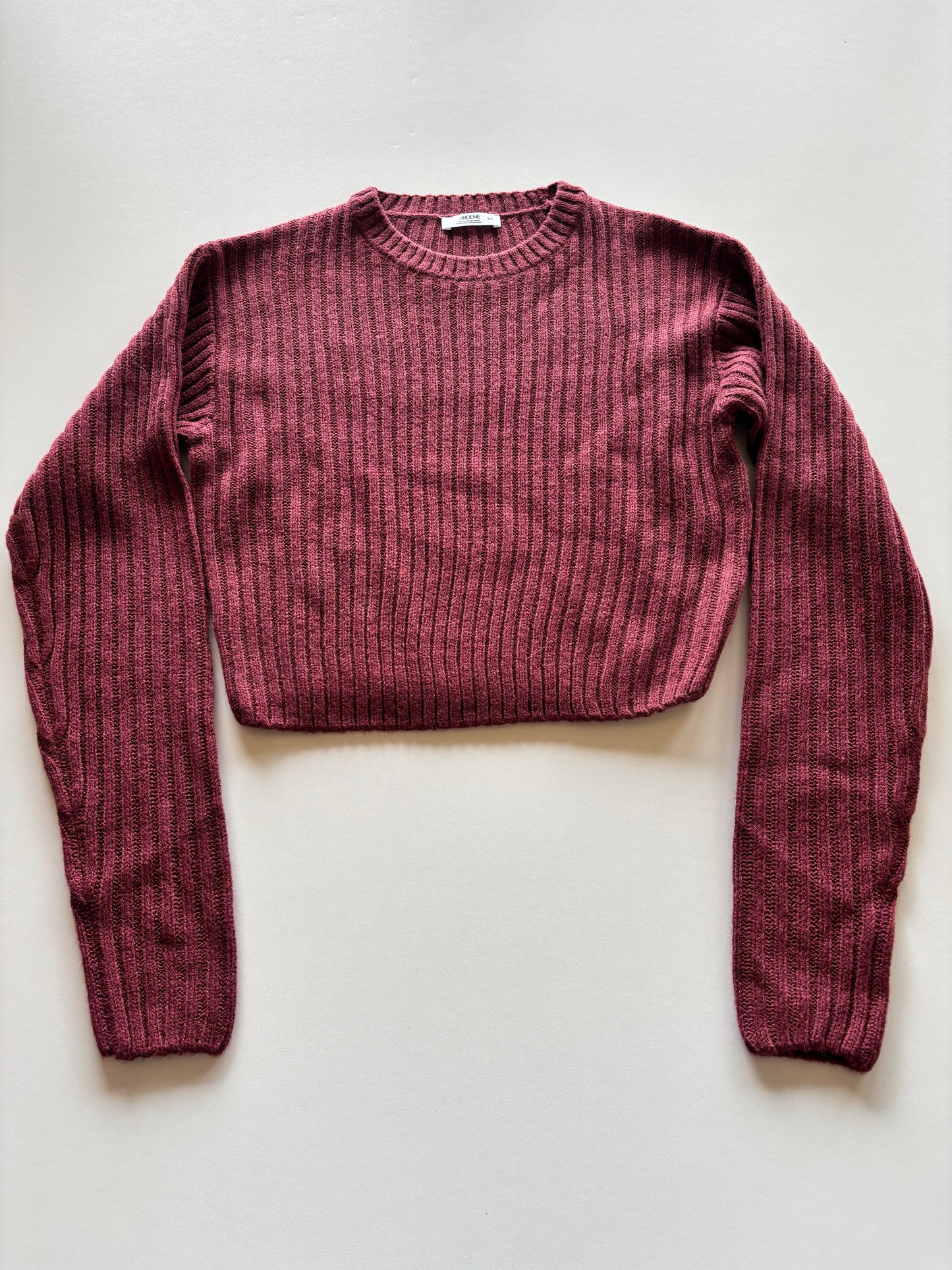 Burgundy Ribbed Knit Cropped Sweater