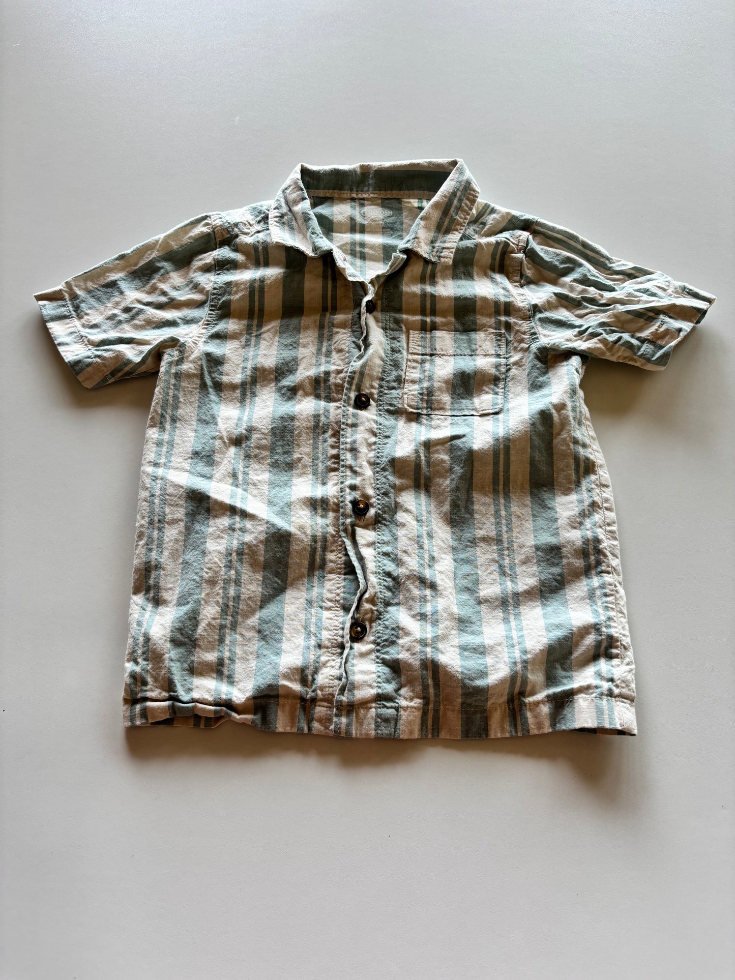 Beige & Blue Striped Button Up Tee