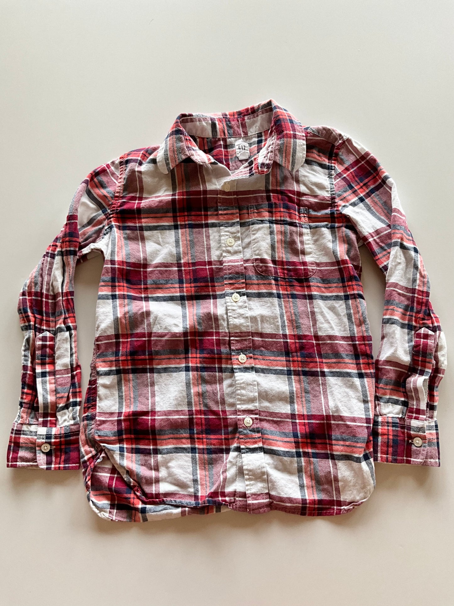 Red & Orange Plaid Button Up