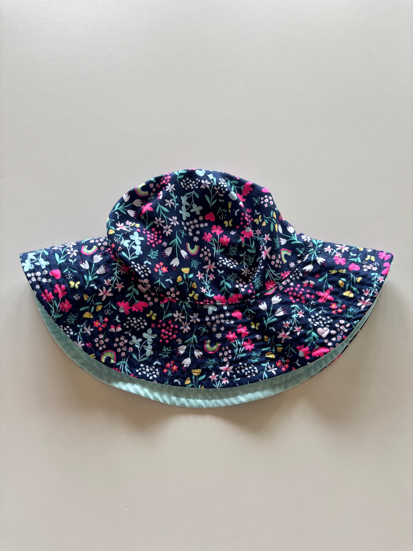 Reversible Navy Floral and Light Blue Sun Hat