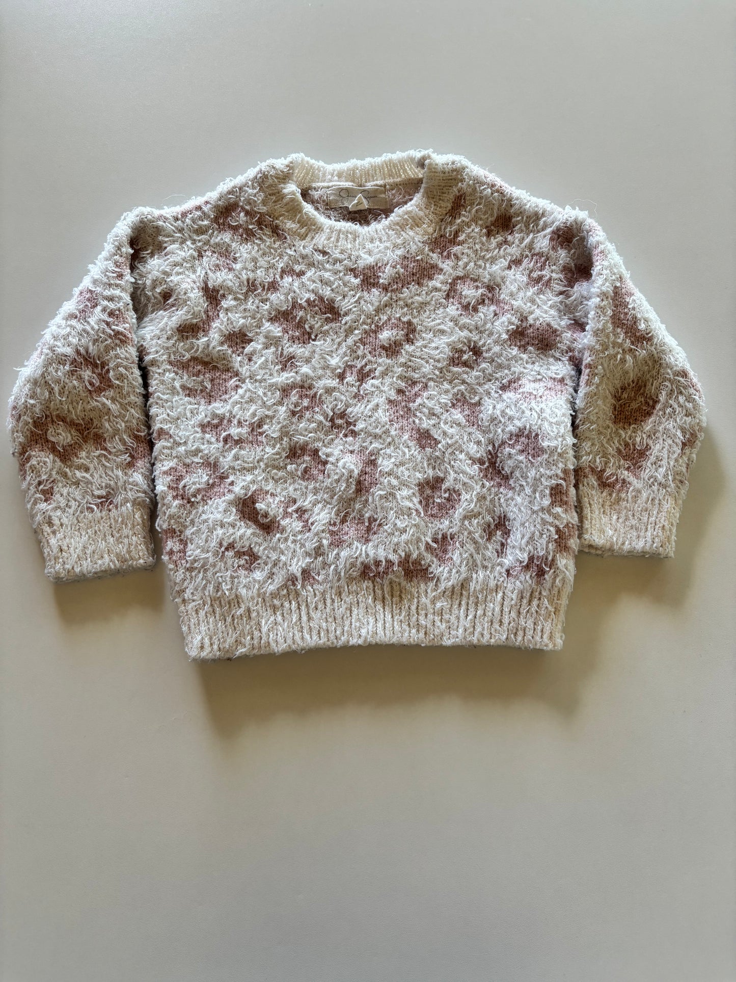 Shaggy White & Pink Leopard Sweater