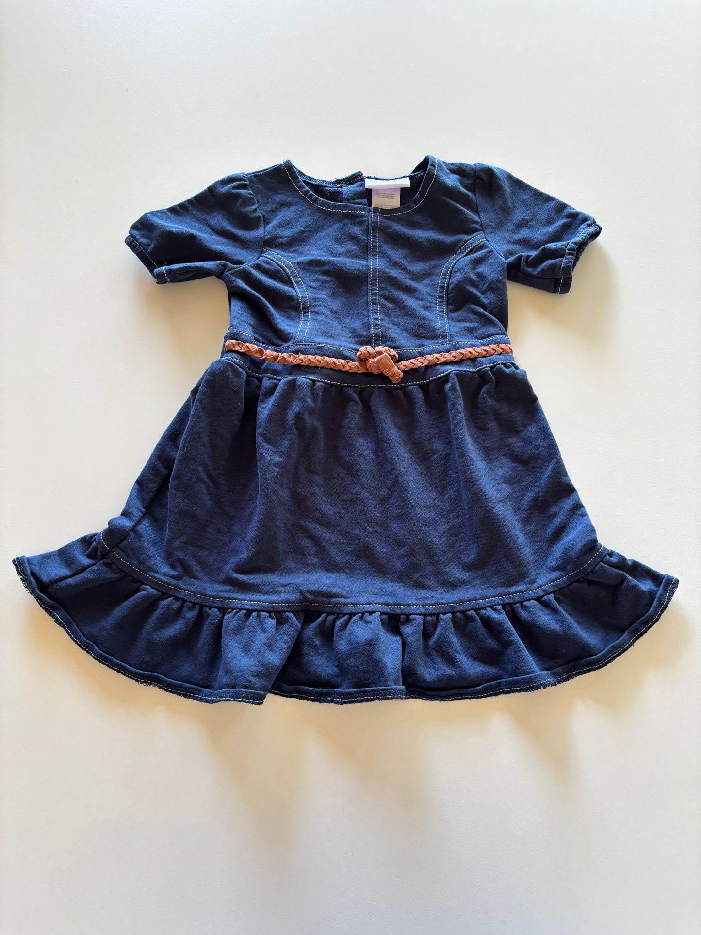 Navy Brown Belted Dress