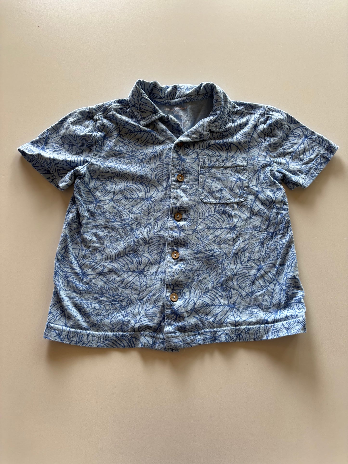 Blue Tropical Leaf Button Up Tee