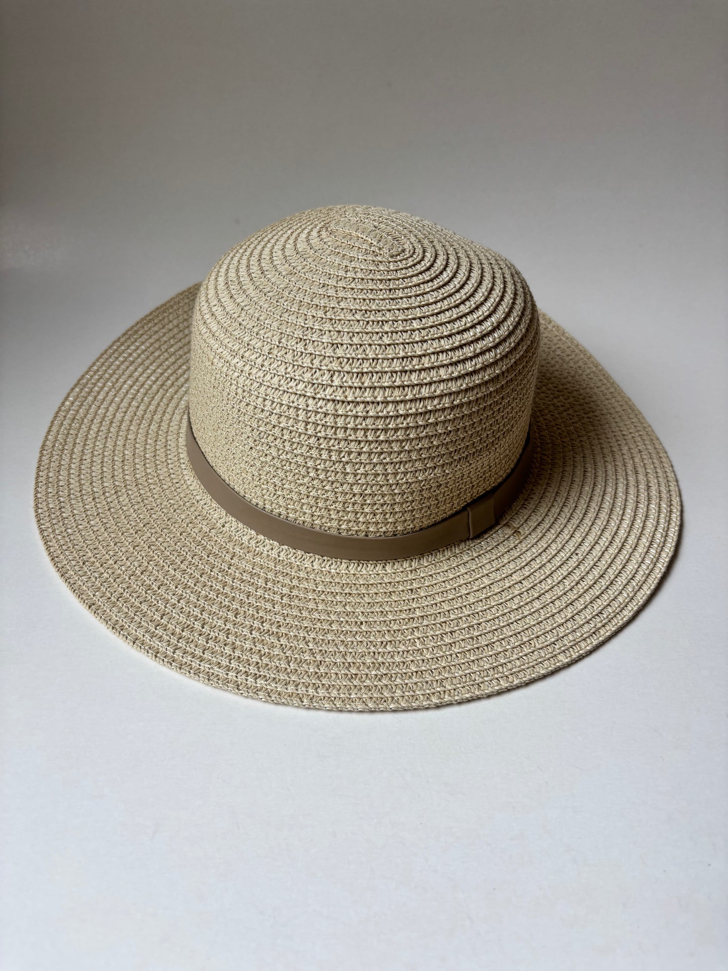 Straw Hat with Beige Ribbon