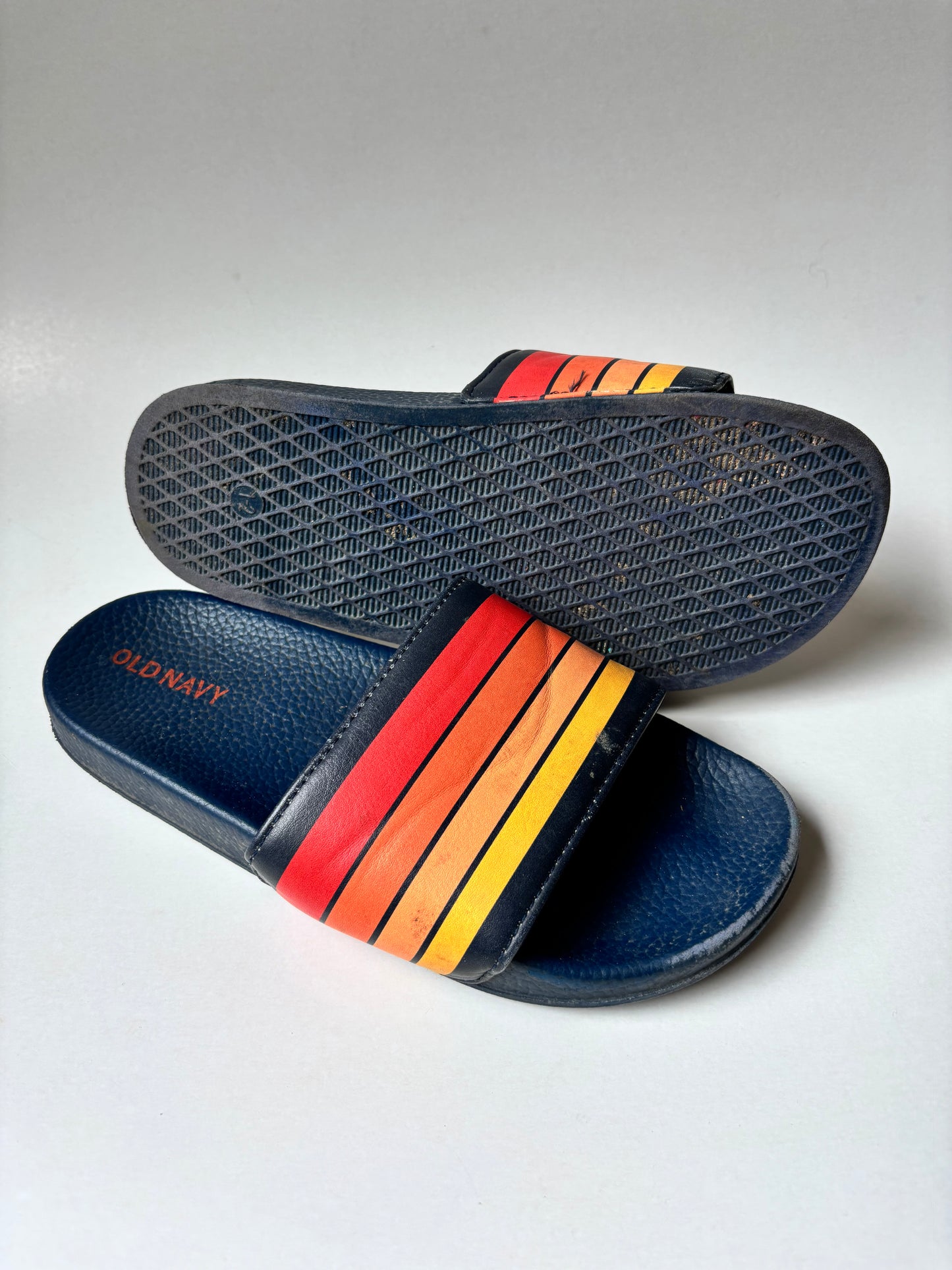Navy & Red Striped Slides
