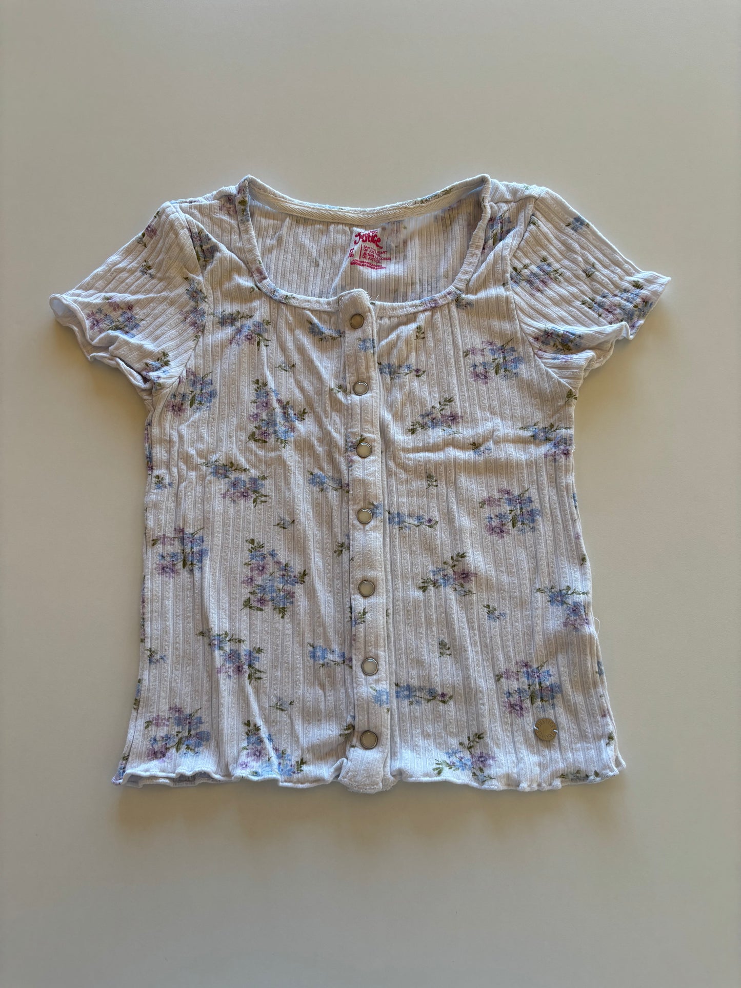 White Floral Ribbed Tee