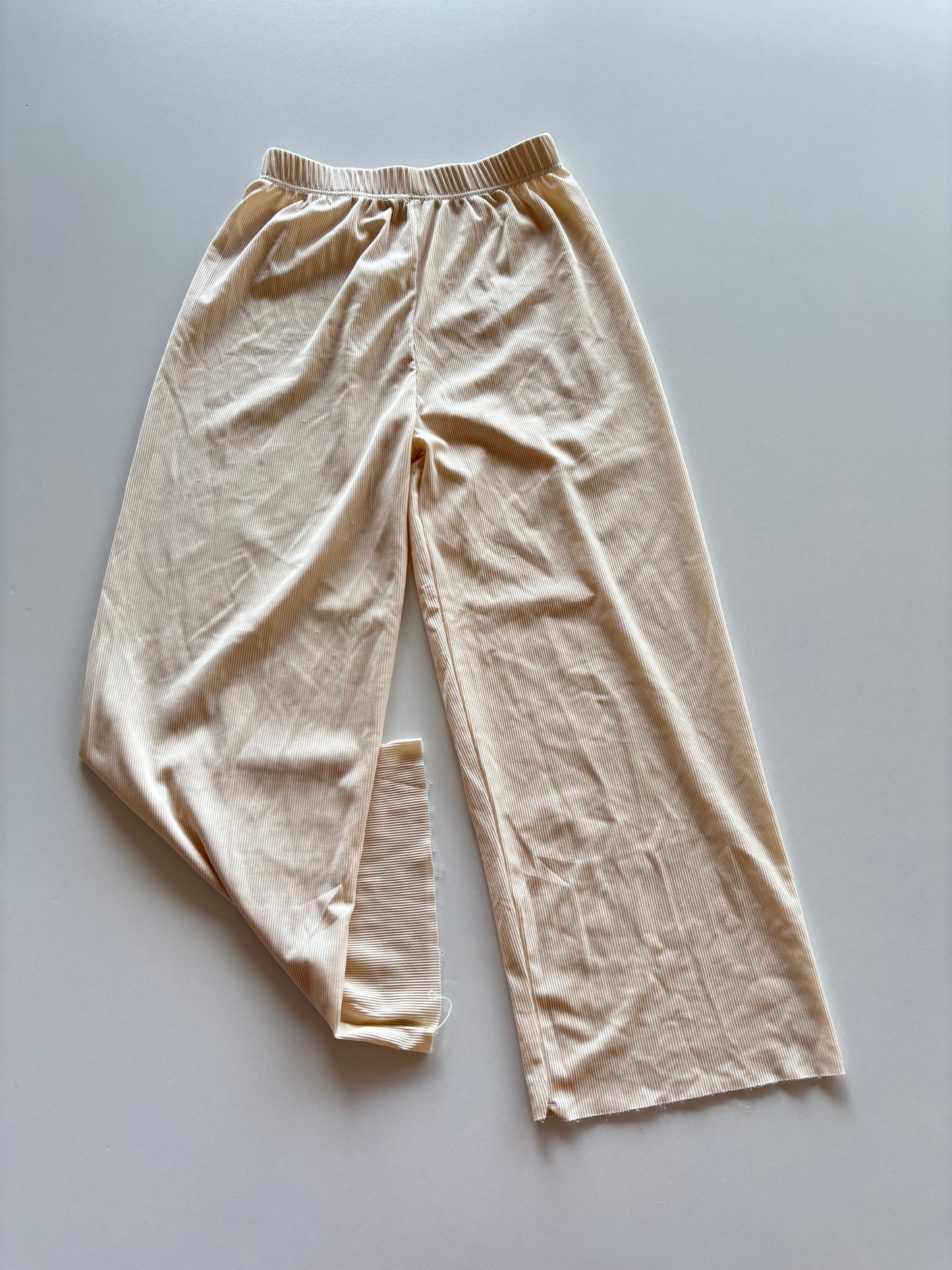 Cream Ribbed Wide Leg Pants