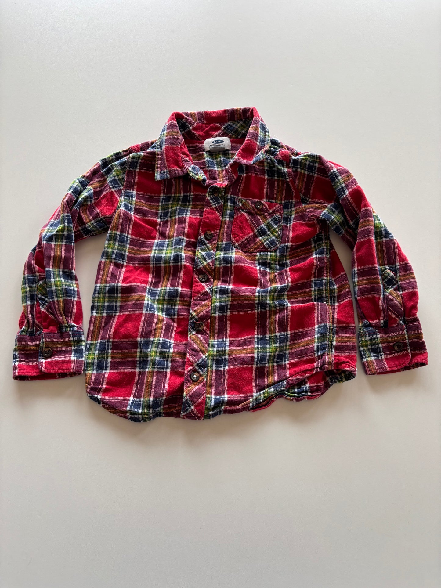 Red & Green Plaid Flannel Button Up Shirt