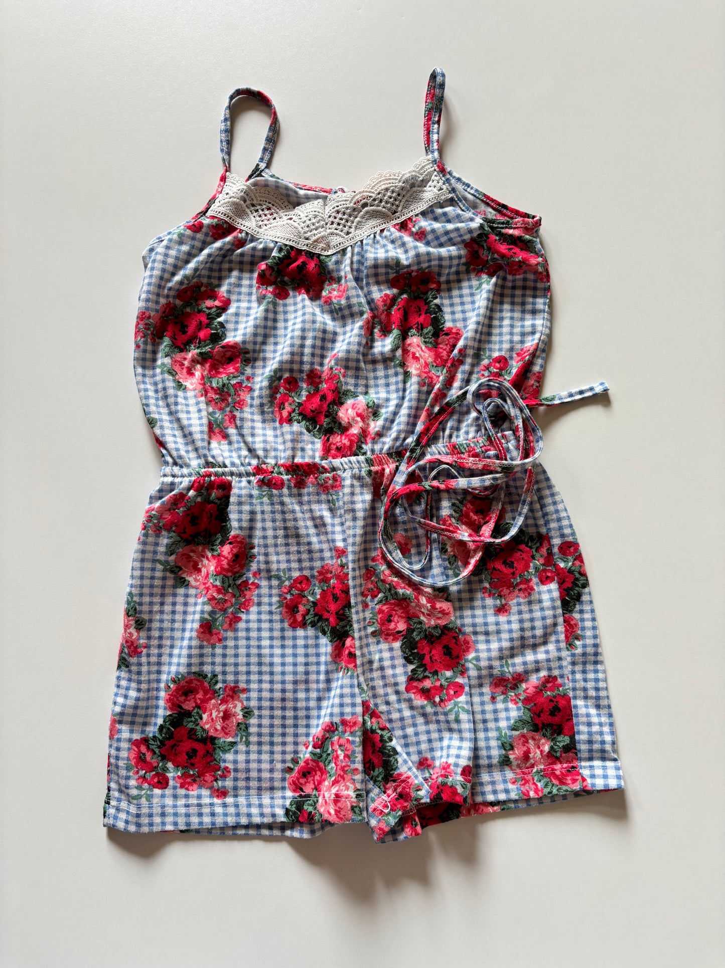 Floral Blue Plaid Romper