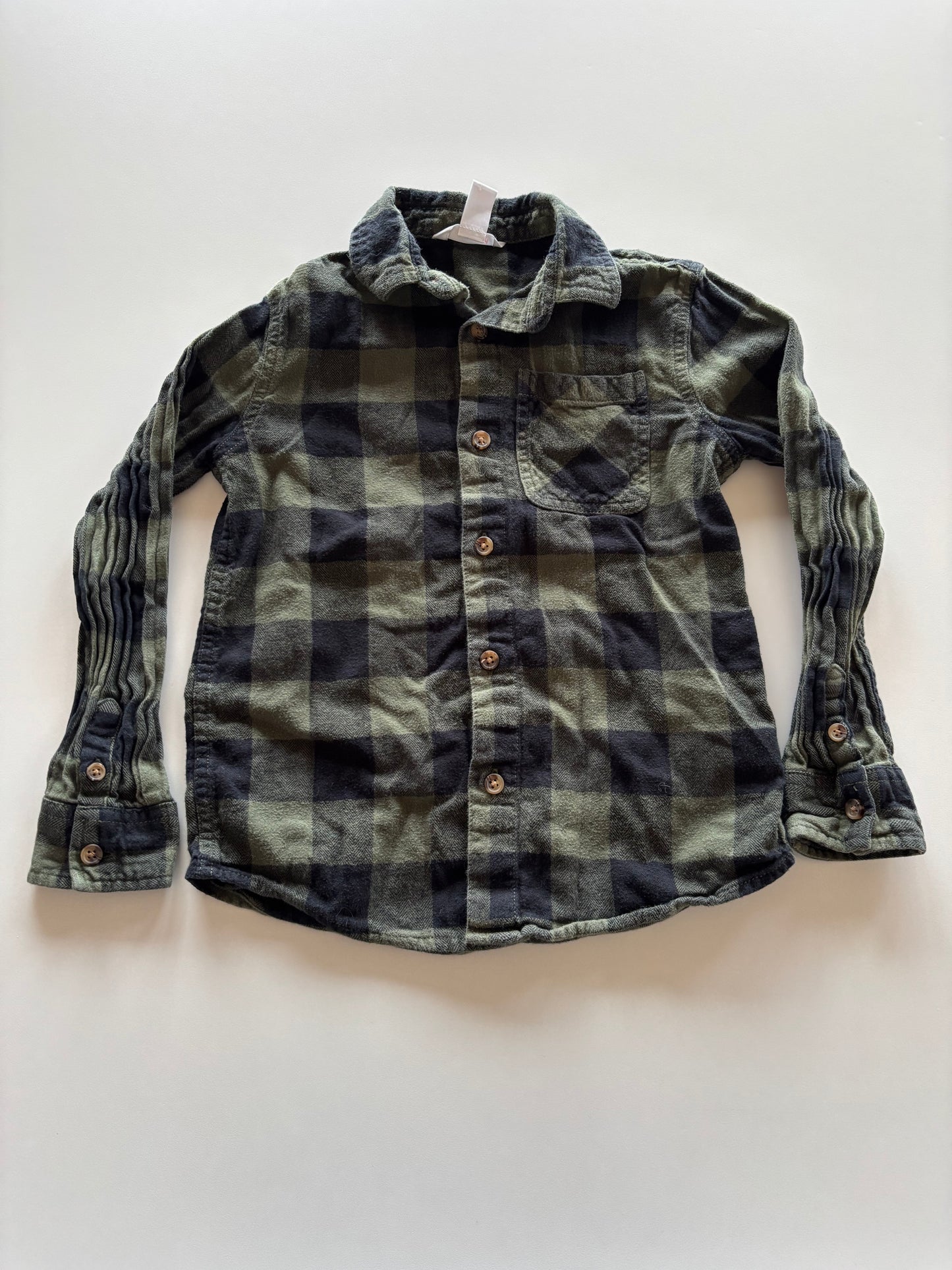 Green & Black Plaid Flannel Button Up Shirt