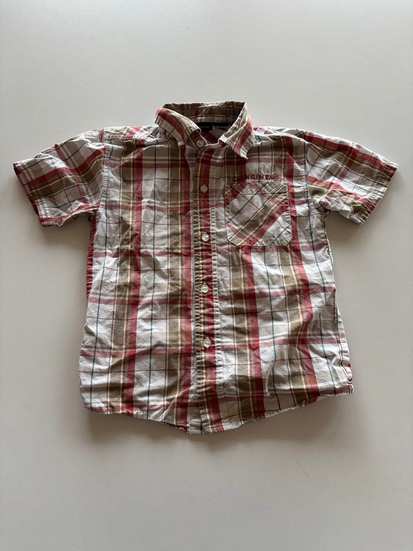 Red & Taupe Plaid Button Up Shirt