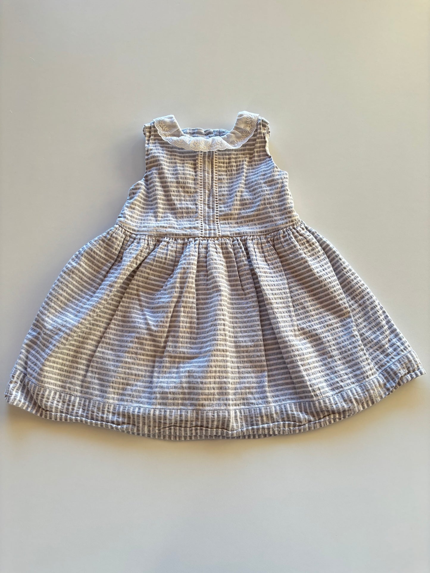 Grey & White Striped Textured Dress