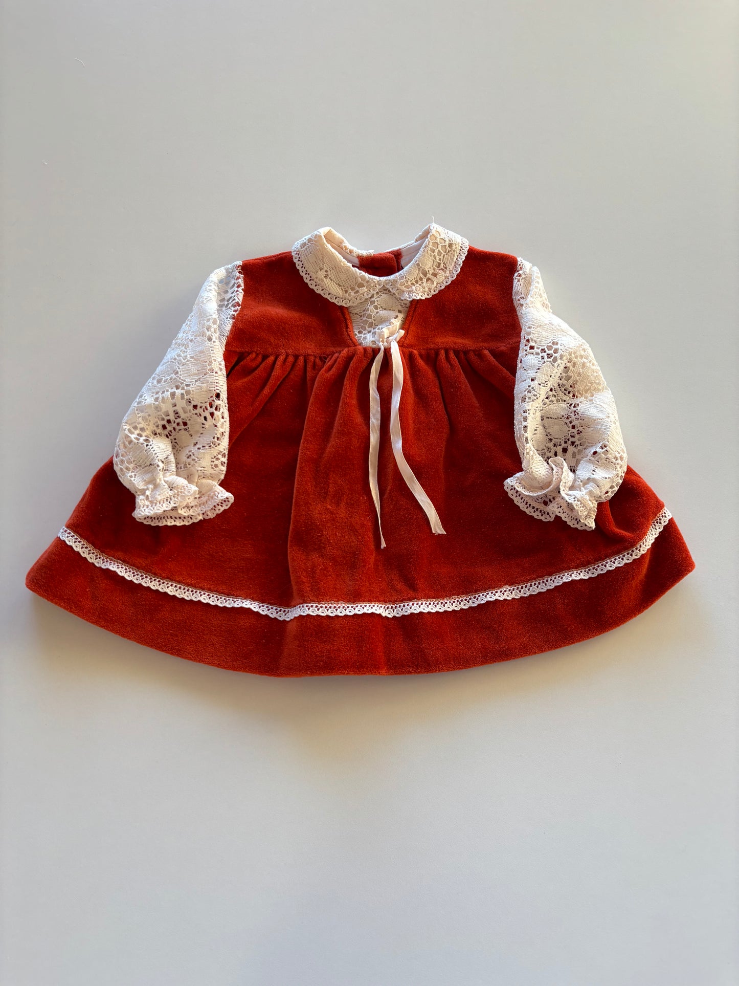 Vintage Burnt Orange Velvet & Lace Dress