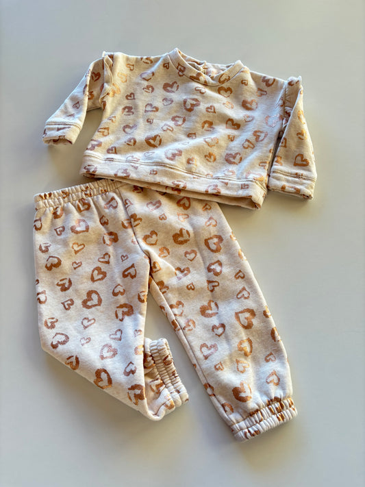 2pc Oatmeal & Rose Gold Heart Leisure Suit