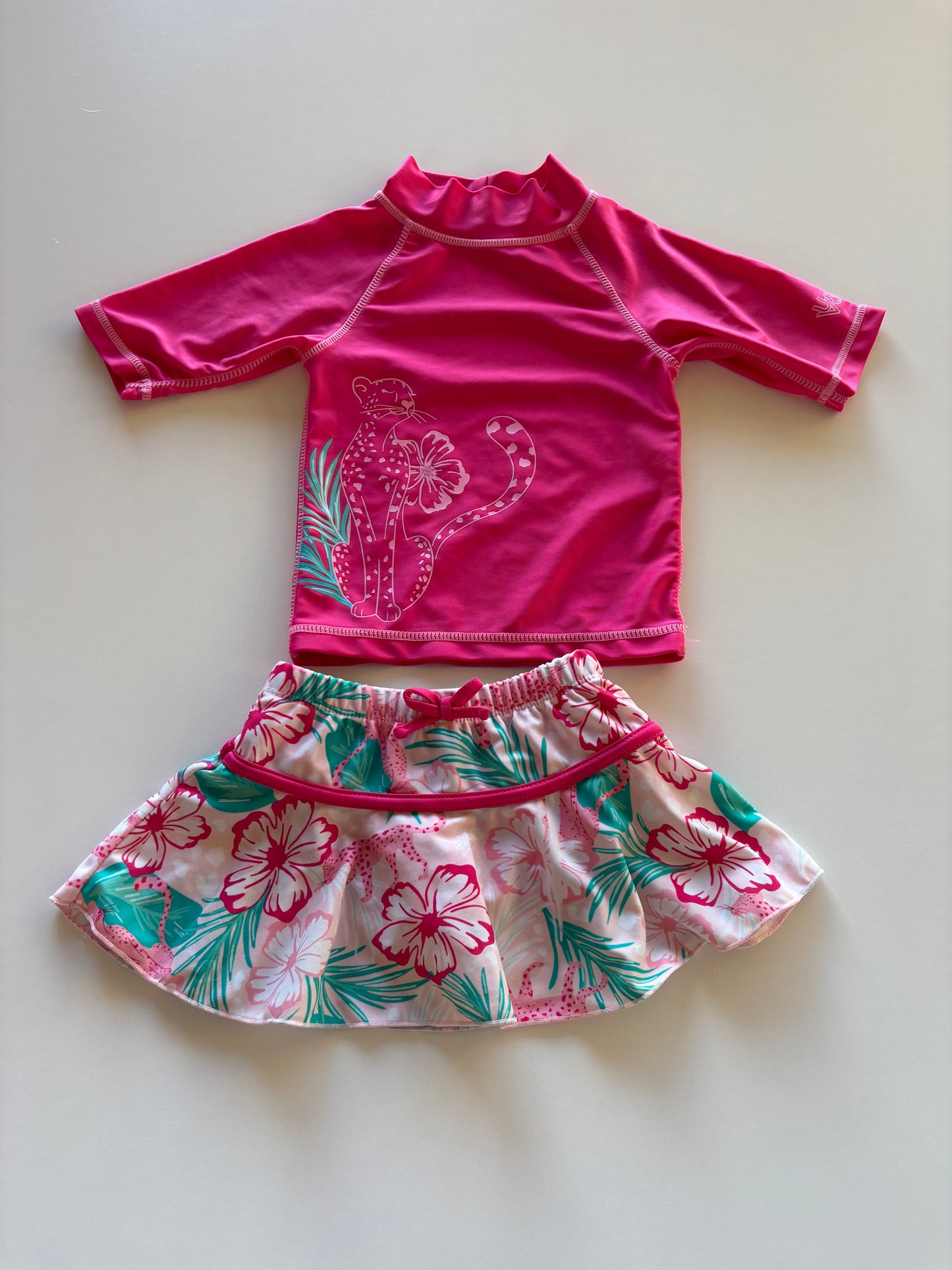2pc Pink Leopard & Tropical Florals Swim Set