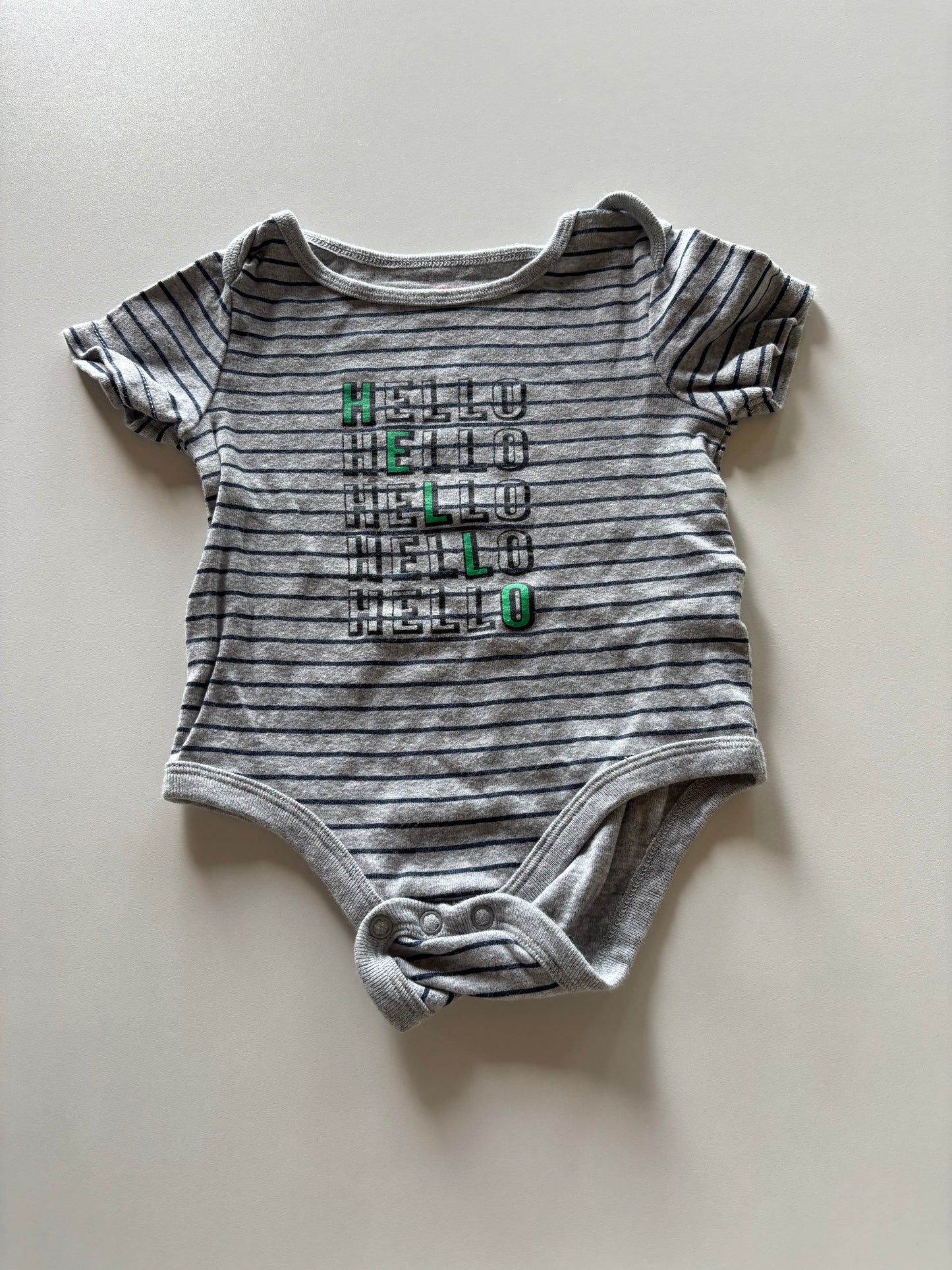 Grey Striped Hello Onesie