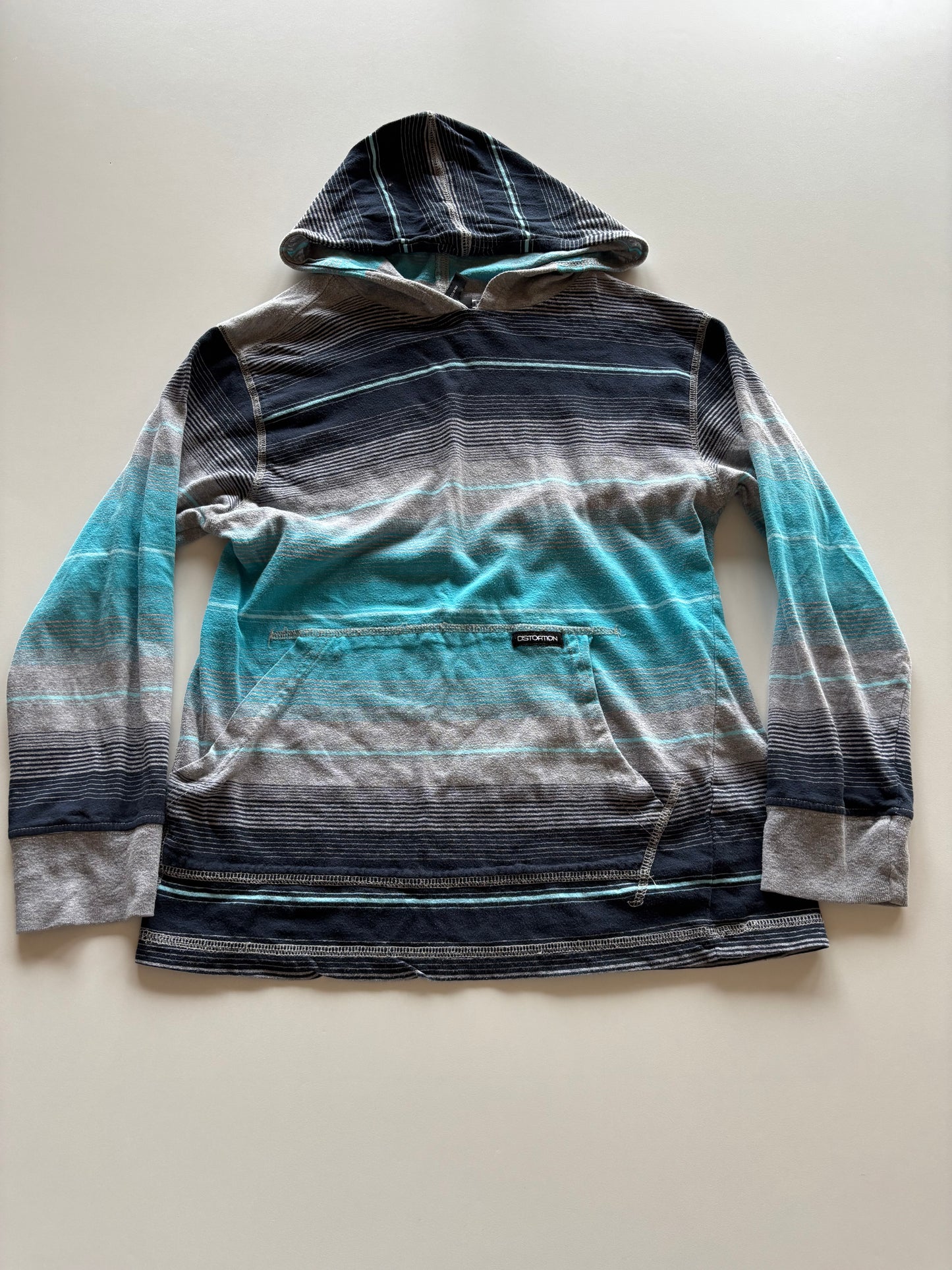 Blue & Grey Striped Hooded Shirt