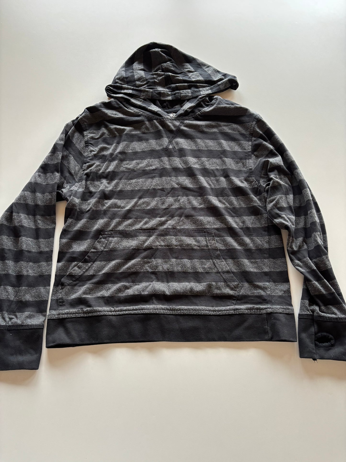 Black & Grey Striped Hooded Shirt