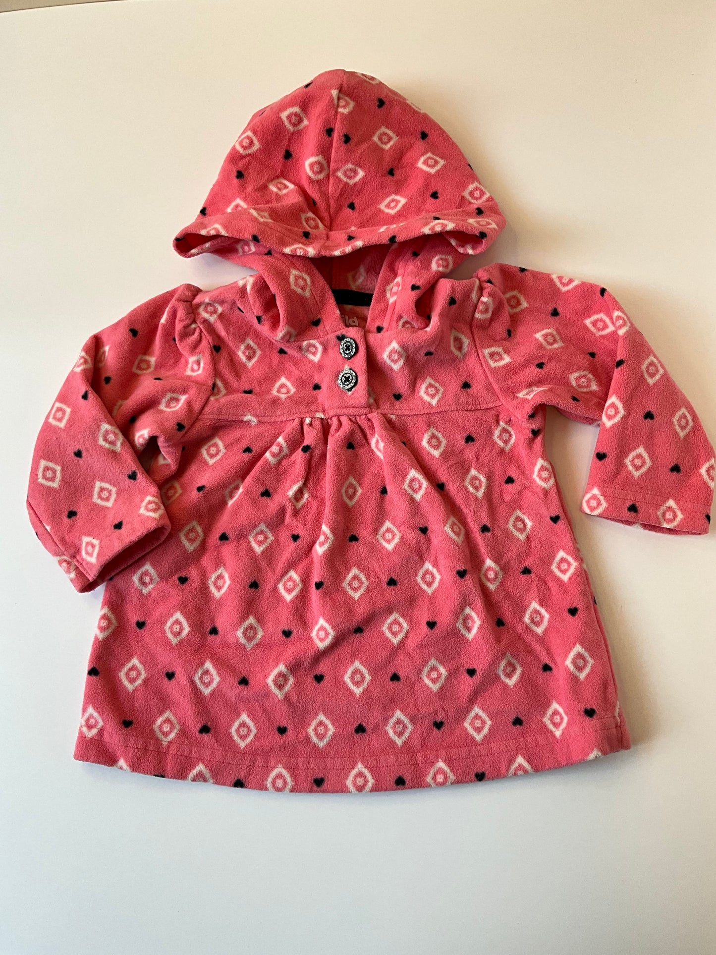 Pink Patterned Fleece Hoodie