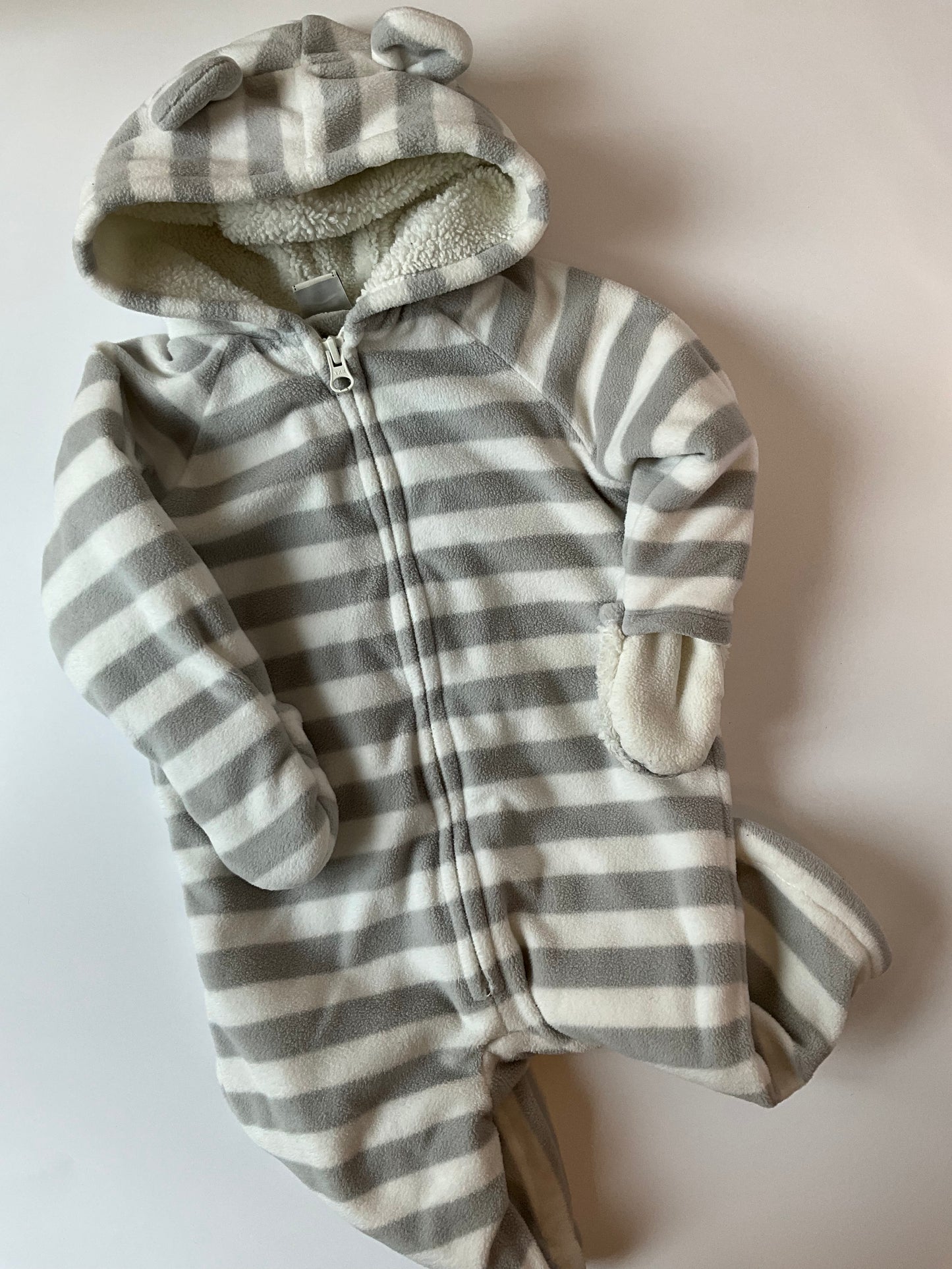 White & Grey Striped Fleece Outdoor Suit