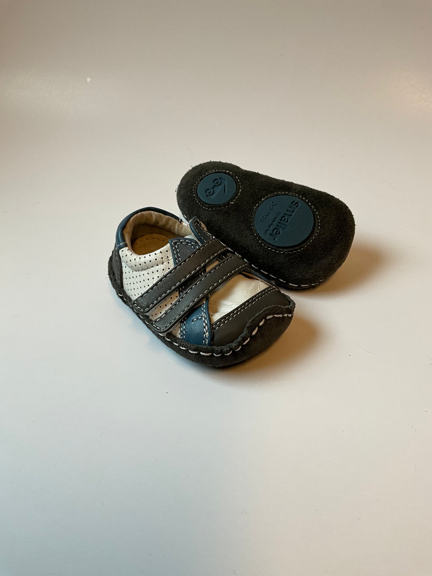 White Blue & Grey Crib Shoes - size 0-6 months