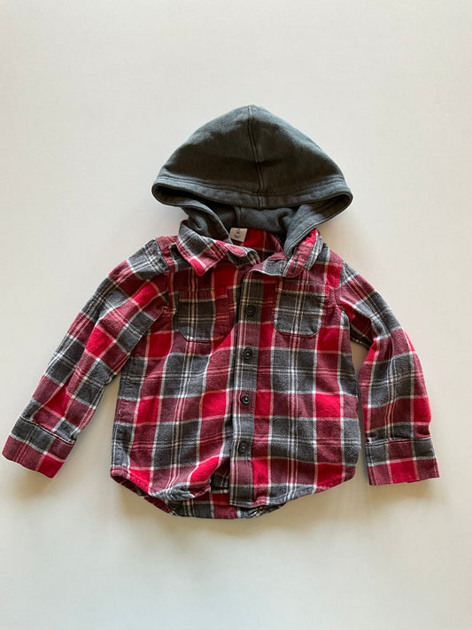 Hooded Red & Grey Plaid Flannel