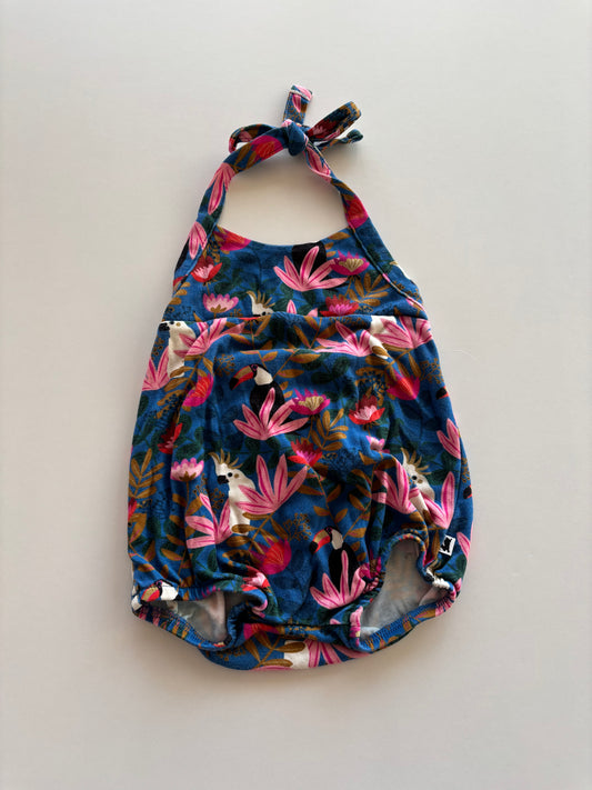 Blue Tropical Bird Bubble Romper