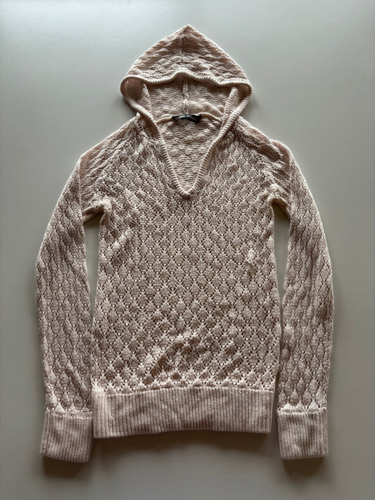 Light Pink Open Knit Hooded Sweater