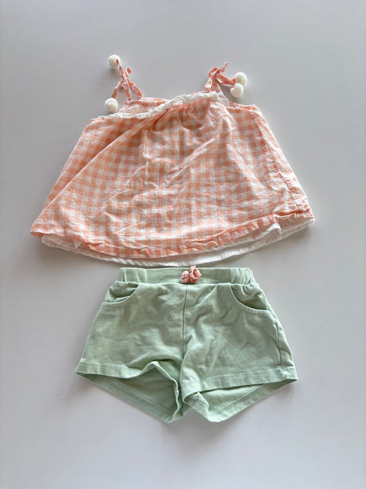 2pc Coral Plaid & Mint Set