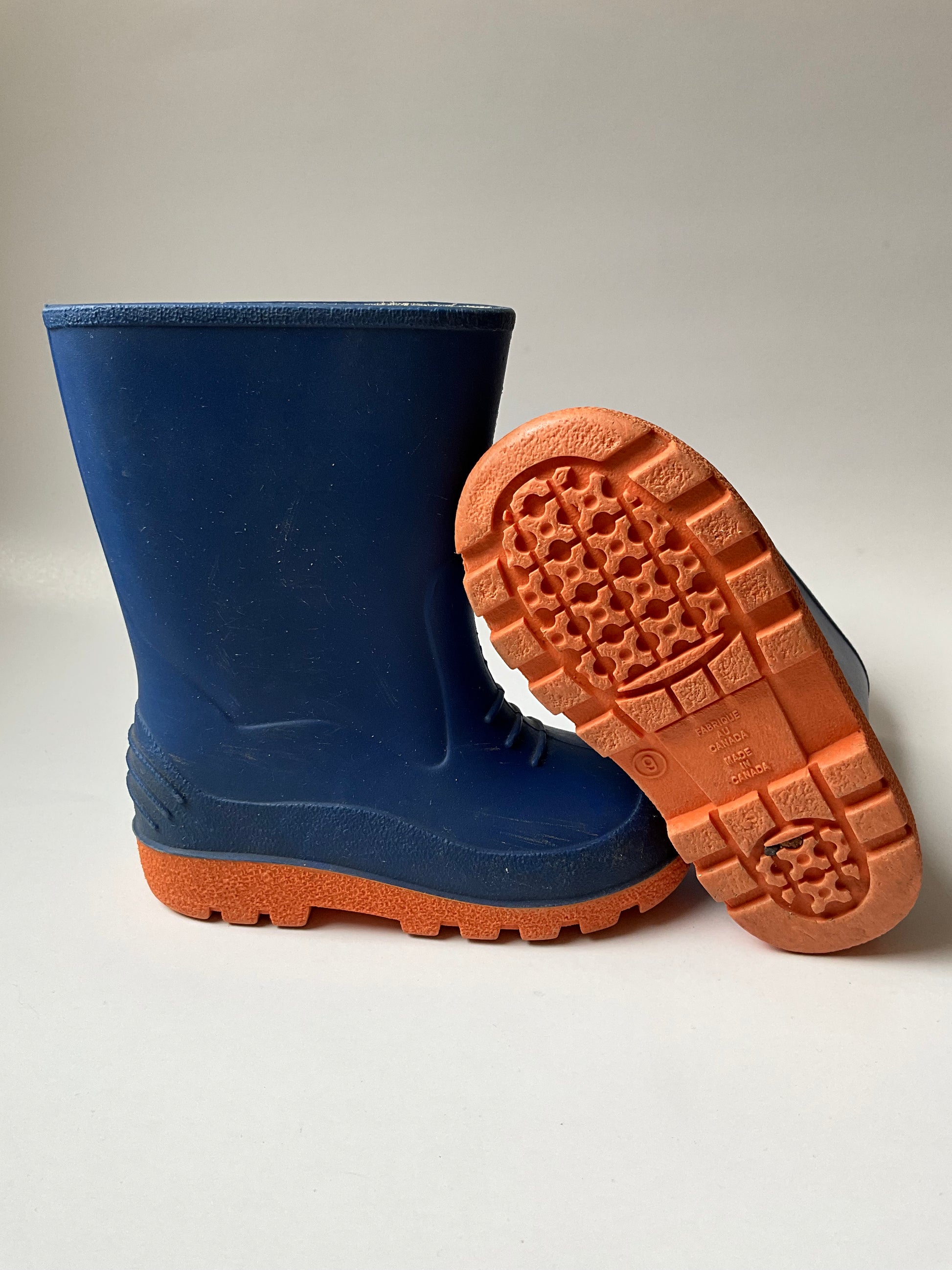 Orange and blue rain boots discount