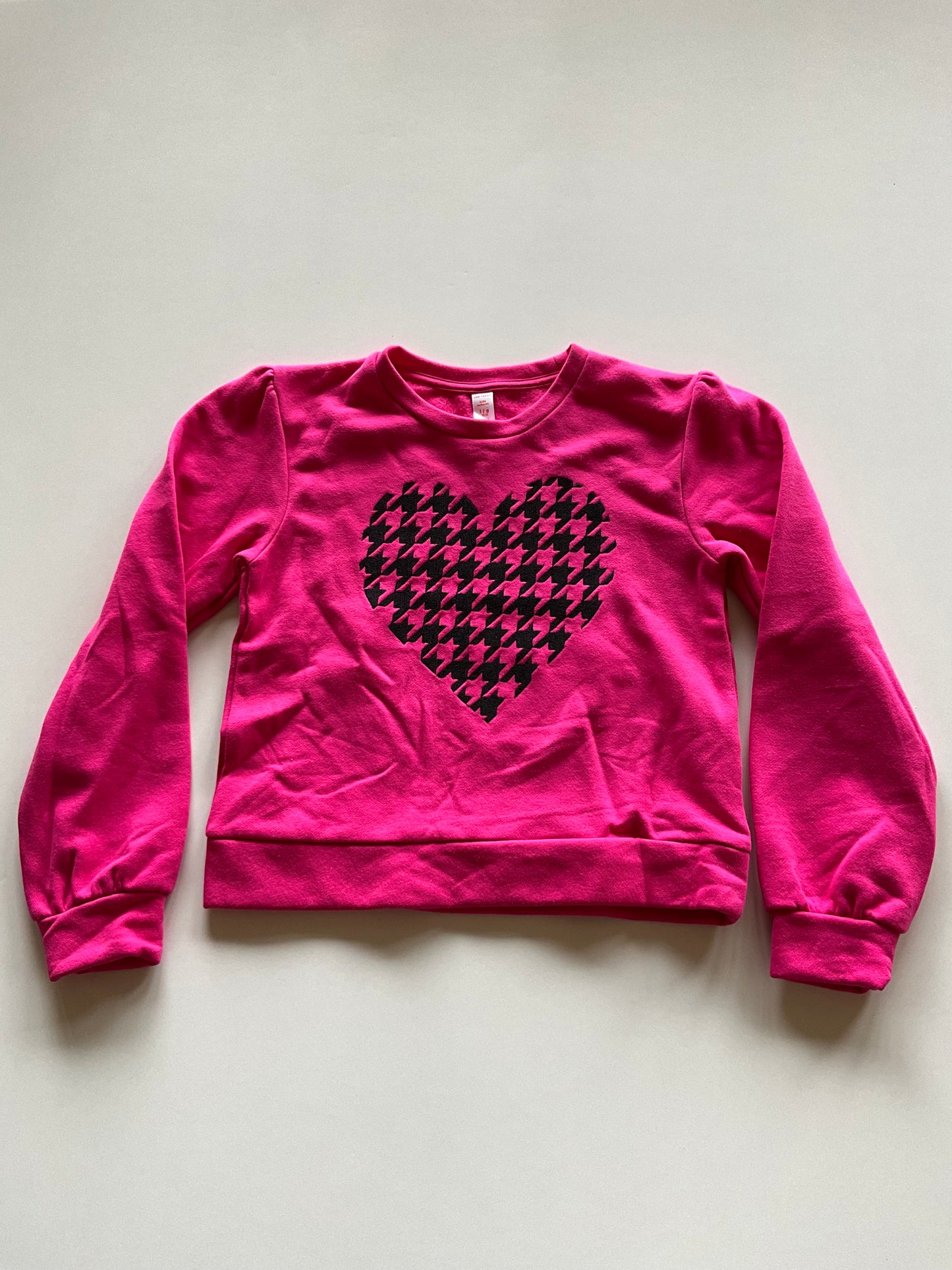 Pink Cropped Houndstooth Heart Crewneck