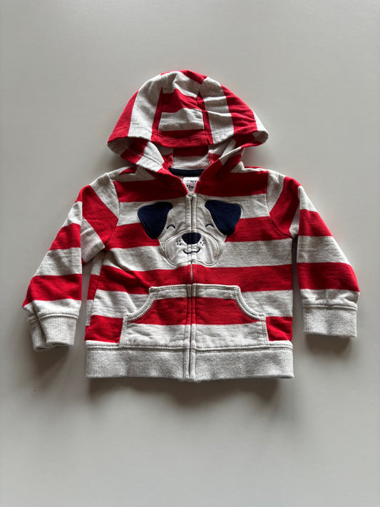 Red Striped Dog Zip Up Hoodie