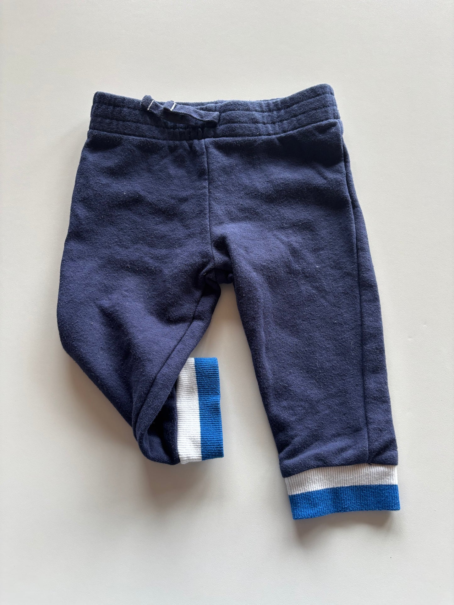 Navy Joggers with Striped Cuffs